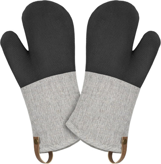 Cuisinart Heritage Kitchen Oven Mitts – Heat-Resistant Kitchen Mitts for Oven with Non-Slip Neoprene Palm, Long Cuff, and Cotton Filling – Durable Oven Gloves (Textured Gray)