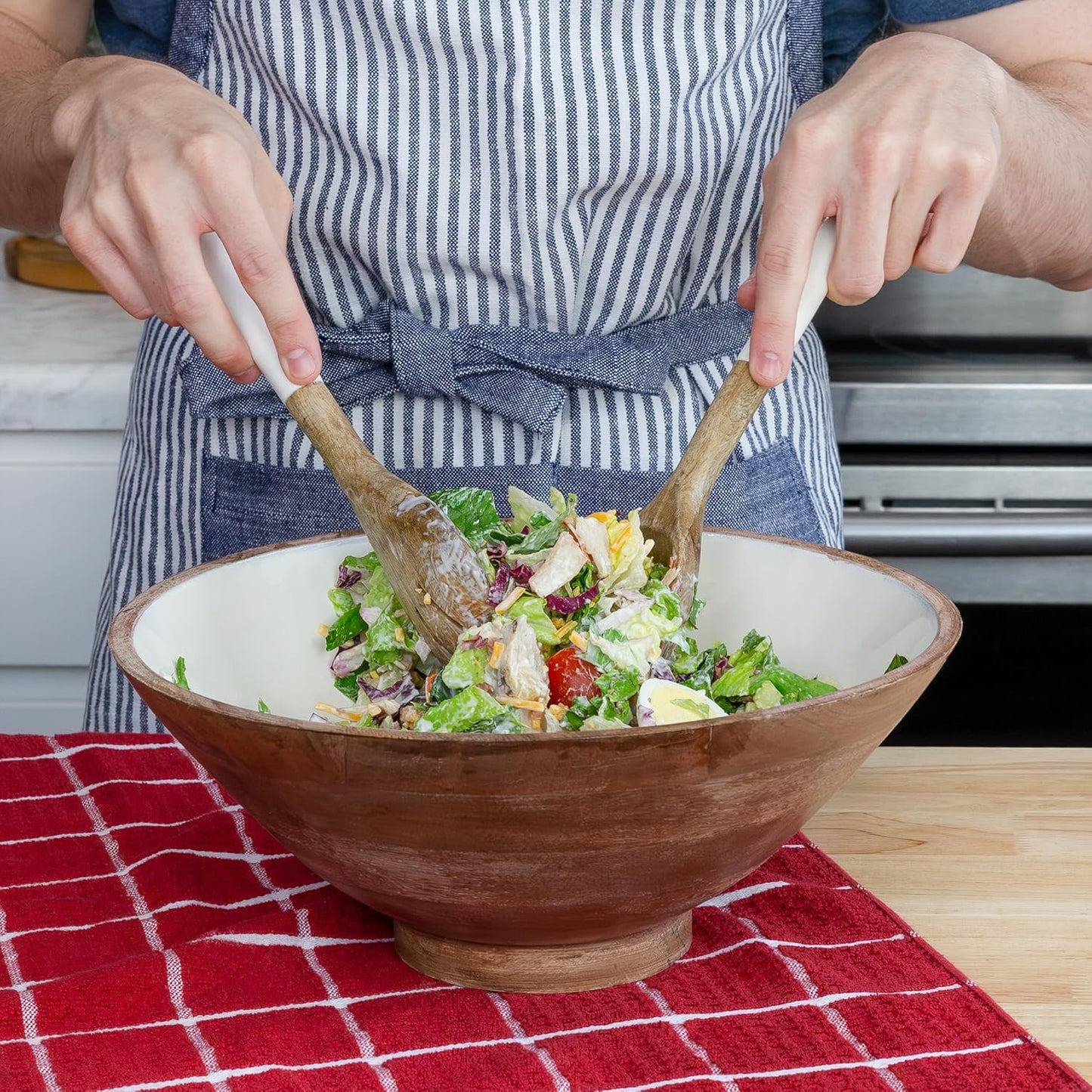 AuldHome Design Wooden Salad Bowl Set (Large Serving Bowl w/Utensils); Salad Serving Set in Mango Wood