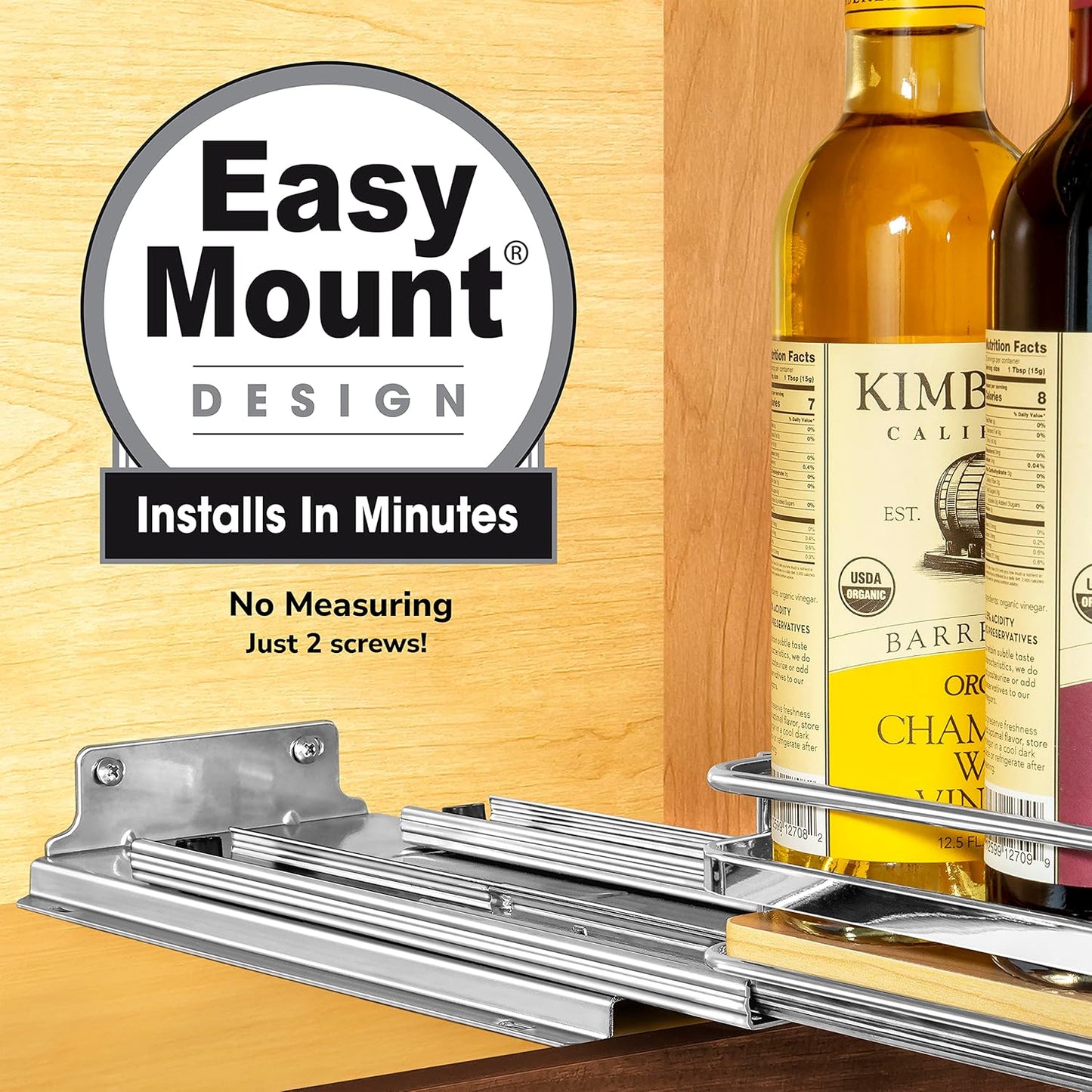 LYNK PROFESSIONAL® Élite™ Pull Out Spice Rack Organizer for Inside Kitchen Cabinets - 6-1/4 inch Wide - Slide Out Drawer – Wood/Chrome Sliding Spice Cabinet Organization Shelf Racks - 1 Tier