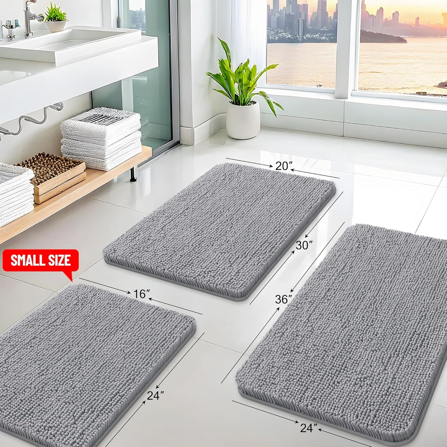 Arotive Bathroom Rugs 59x20, Extra Soft Absorbent Shaggy Chenille Bath Rugs, Machine Washable Rubber Backing Non-Slip Bath Mats for Bathroom Floor Tub and Shower, Home Decor Accessories, Grey