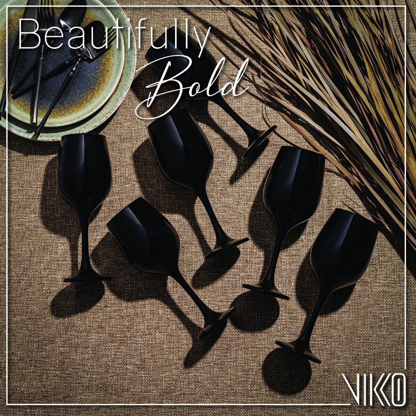 Vikko Black Wine Glasses Set of 6 Glasses Drinking Set Wine Glass, 14 Oz Glass Cup Set With Stem For Red And White Wine, Thick And Durable Wine Glass, Dishwasher Safe