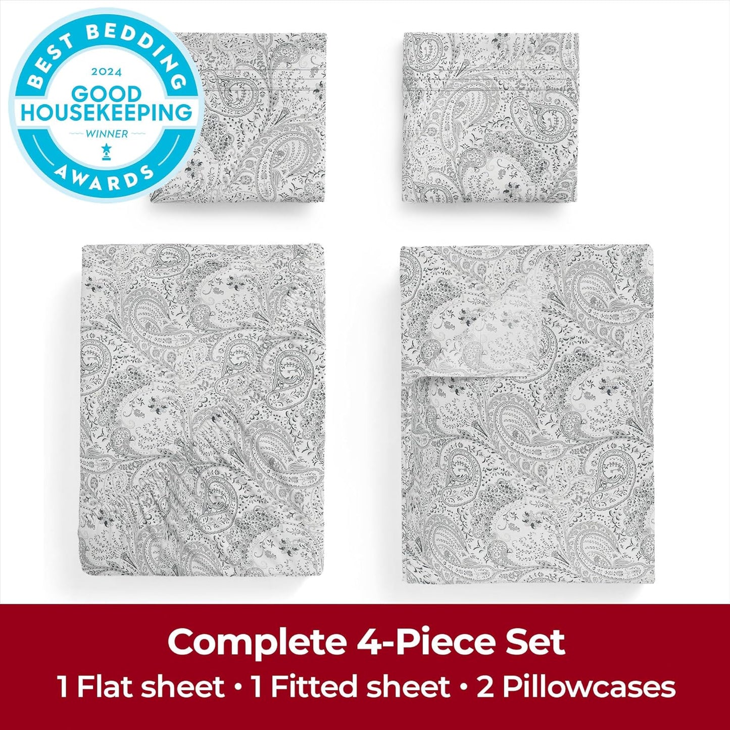 Mellanni Extra Deep California King Sheets - 4 PC Iconic Collection Bedding - Luxury, Ultra Soft, Cooling Bed Sheets - Wrinkle, Fade, Stain Resistant (Cal King, Paisley Gray)