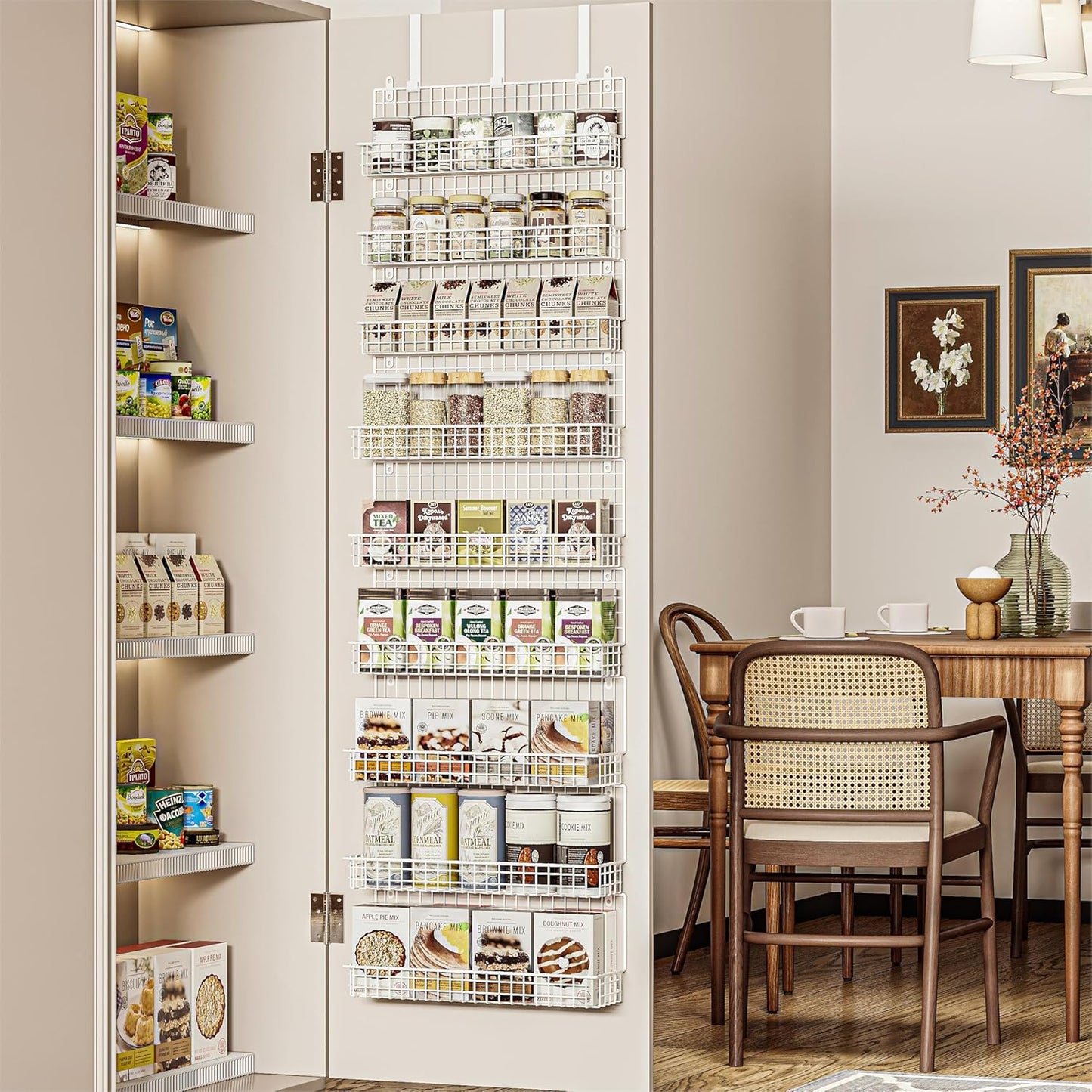 JKsmart 9-Tier Spice Rack Organizer with Door Hook, Wall Mount, and Extra Large Capacity for Pantry – Stylish White Design for Effortless Organization, Ultimate Kitchen Storage Solution