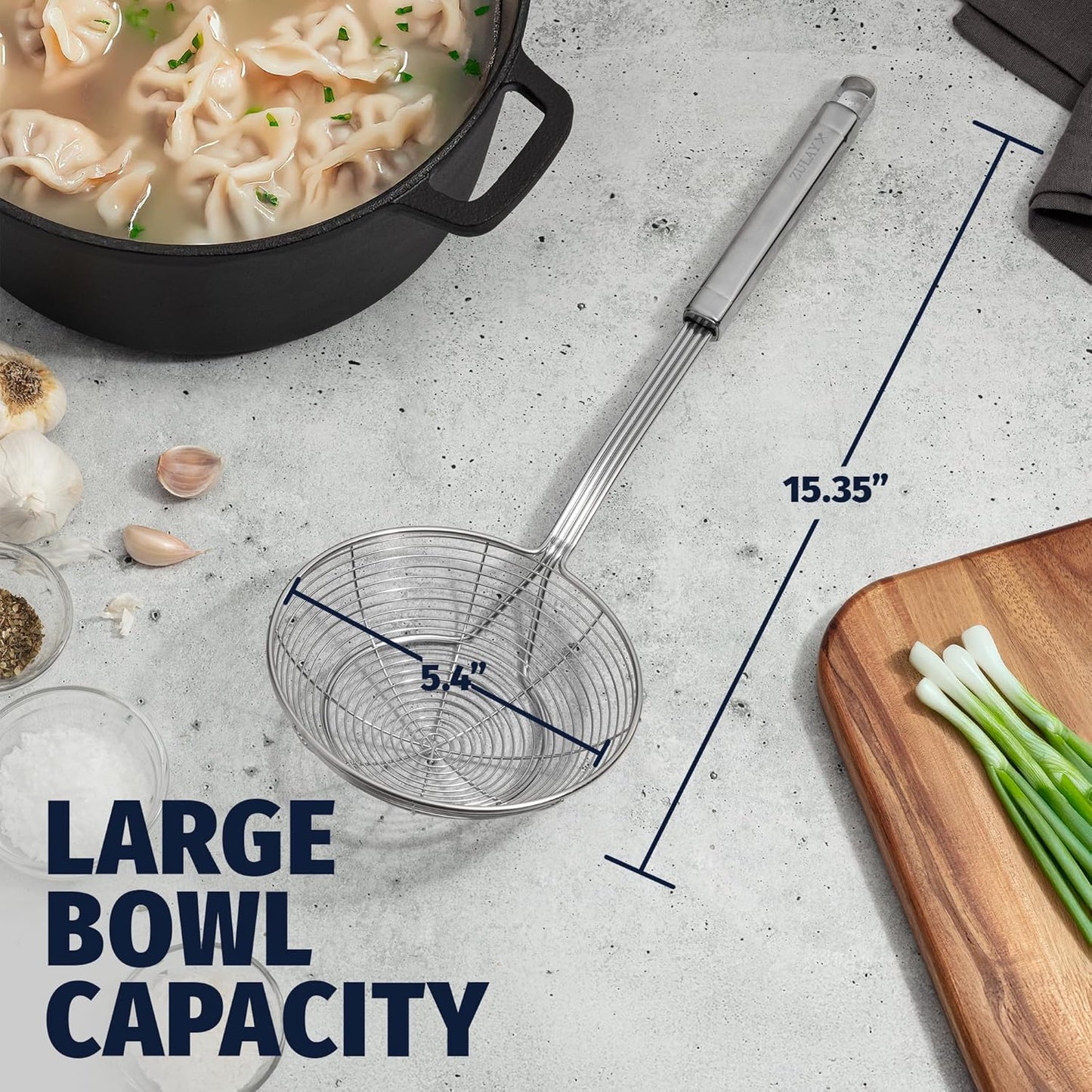 Zulay Kitchen Premium Stainless Steel Spider Skimmer 15.35” - Spider Kitchen Utensil with Premium Ergonomic Handles for Easy Use - Easy to Clean - Perfect for at Home Cooks & Chefs