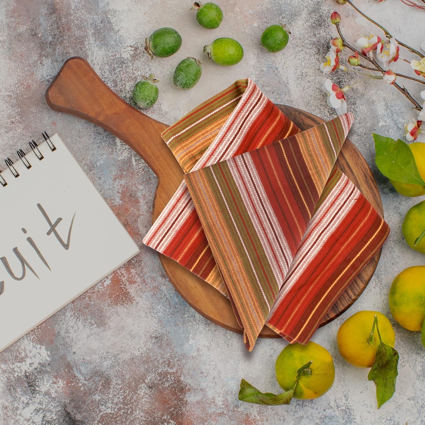 Urban Villa Fall Stripes Kitchen Towels Set of 6 20x30 Inches Over Sized Premium Quality100% Cotton Thanks Giving Day Dish Towels Mitered Corners with Hanging Loop Harvest Stripes Dish Cloths