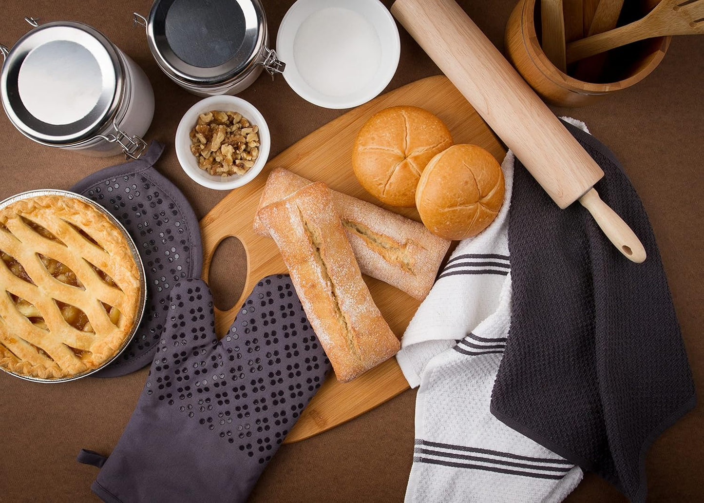 Sticky Toffee Silicone Pot Holders Set of 2, Gray, Heat Resistant to 500°F, Non-Slip Oven Hot Pads with Oeko-Tex Cotton Shell, 7 x 9 in