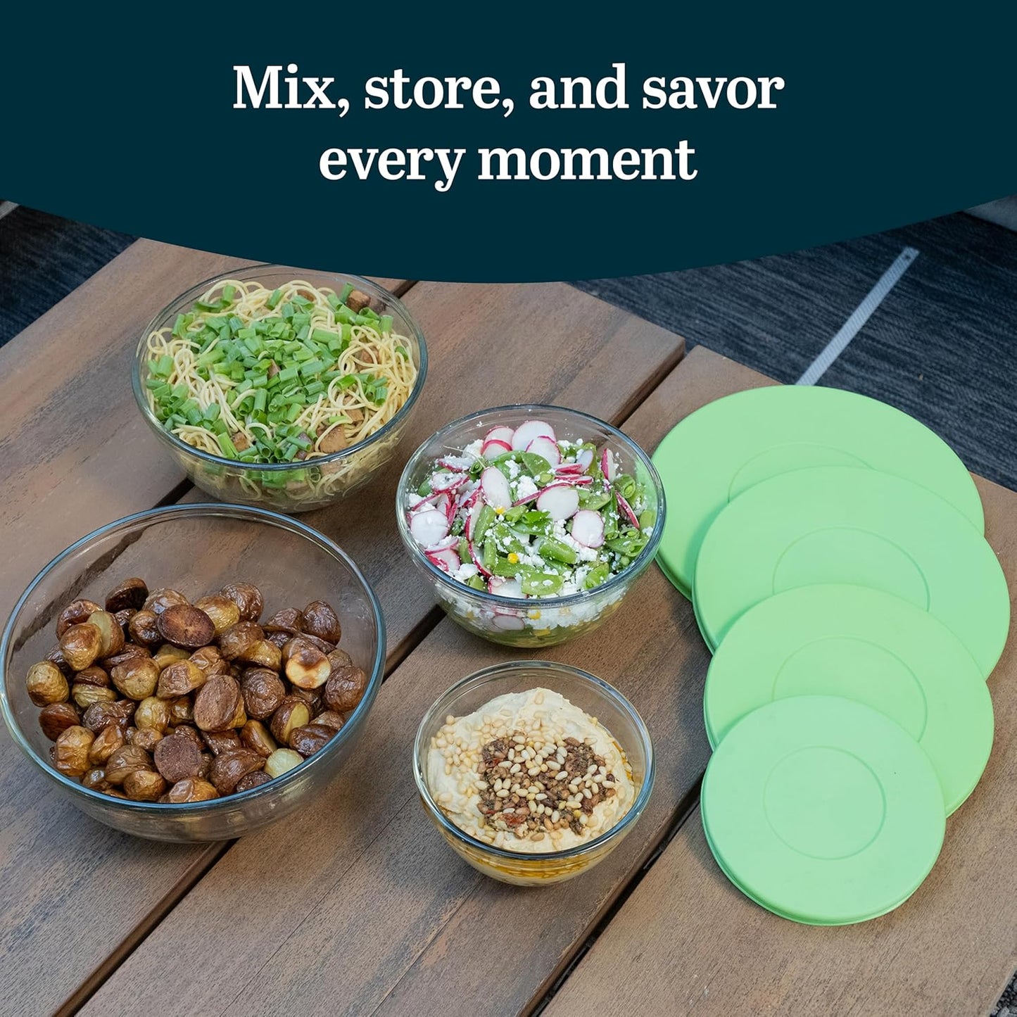 Libbey Baker's Basics 4 Piece Glass Mixing Bowl Set with Plastic Lids - Elegant Nesting Bowls - Glass Mixing Bowls with Lids to Store, Serve and More