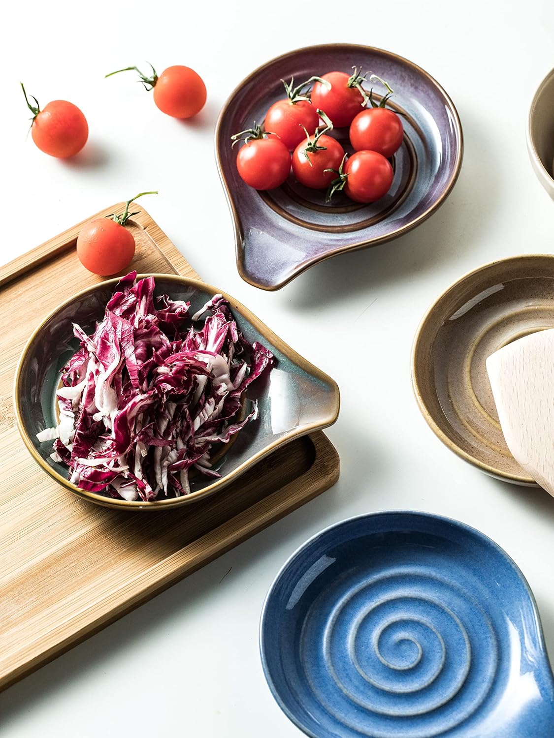 Spoon Holder, Cooking Spoon Rest for Stove Top Utensil Rest for Spoons, Ladles, Tongs, Spatula, Large Spoon Holder with Handle for Easy Grip Framhouse Decor Cute Kitchen Gadget, Gray and Blue