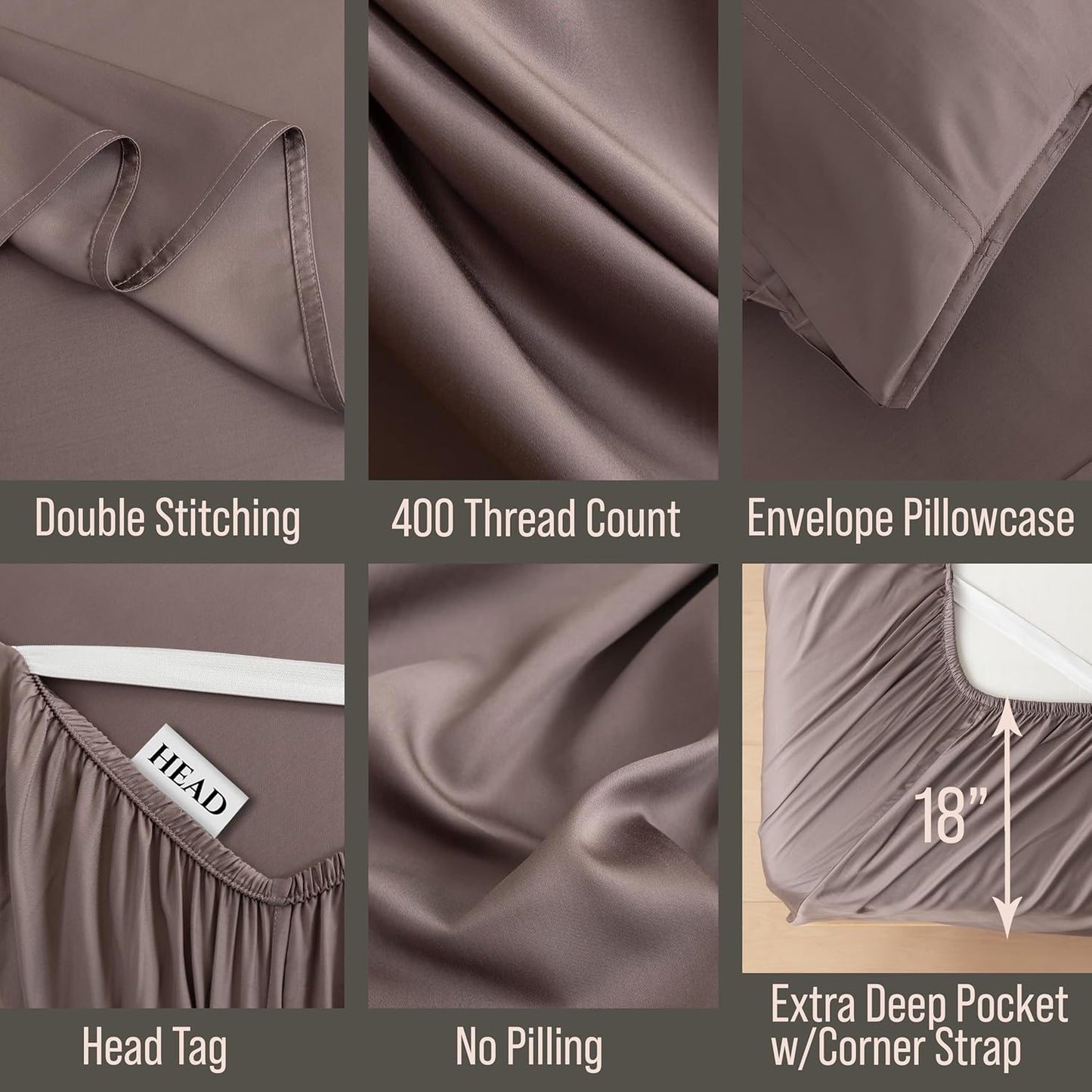 Bella Coterie Luxury Bamboo Viscose Queen Size Sheet Set | 100% Organically Grown | Ultra Soft | Cooling for Hot Sleepers | 18" Deep Pocket [Mocha]