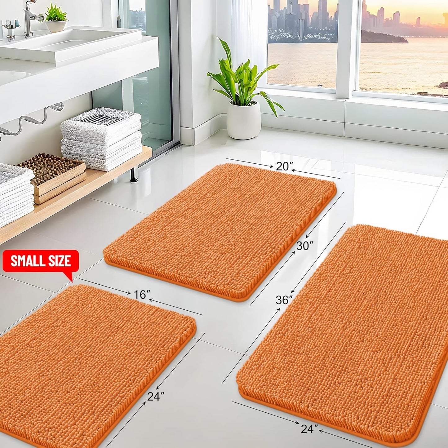 Arotive Bathroom Rugs 24x16, Extra Soft Absorbent Shaggy Chenille Bath Rugs, Machine Washable Rubber Backing Non-Slip Bath Mats for Bathroom Floor Tub and Shower, Home Decor Accessories, Coral