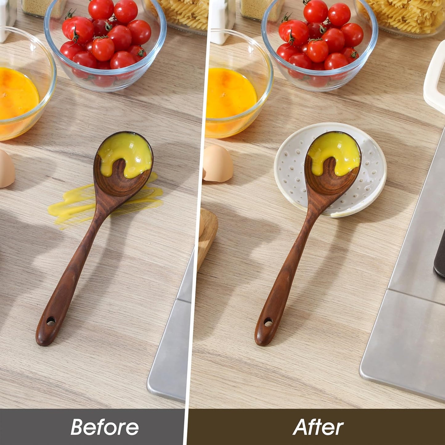 MALACASA Ceramic Spoon Rest for Stove Top, 4.8 inch Cooking Spoon Holder for Kitchen Counter,Utensil Rest for Ladle, Spatula, Spoons or Tongs, Modern Farmhouse Kitchen Décor - 04, Series LYDIA