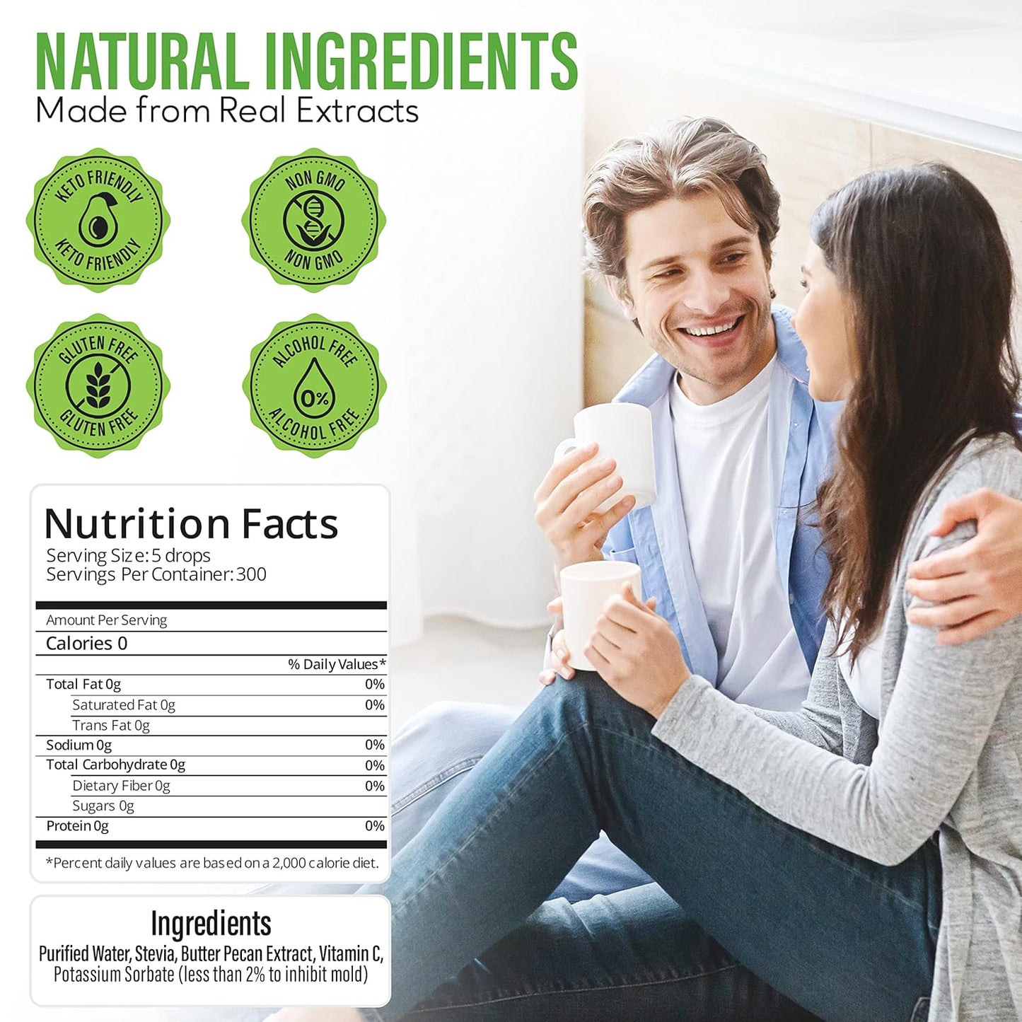 Stevia Select Butter Pecan Flavored Liquid Stevia – Zero Calorie Coffee, Tea, Drink & Baking Sweetener, All-Natural, No Erythritol, Keto-Friendly Sugar Alternative, 300 Servings – 2 Oz (1 Pack)