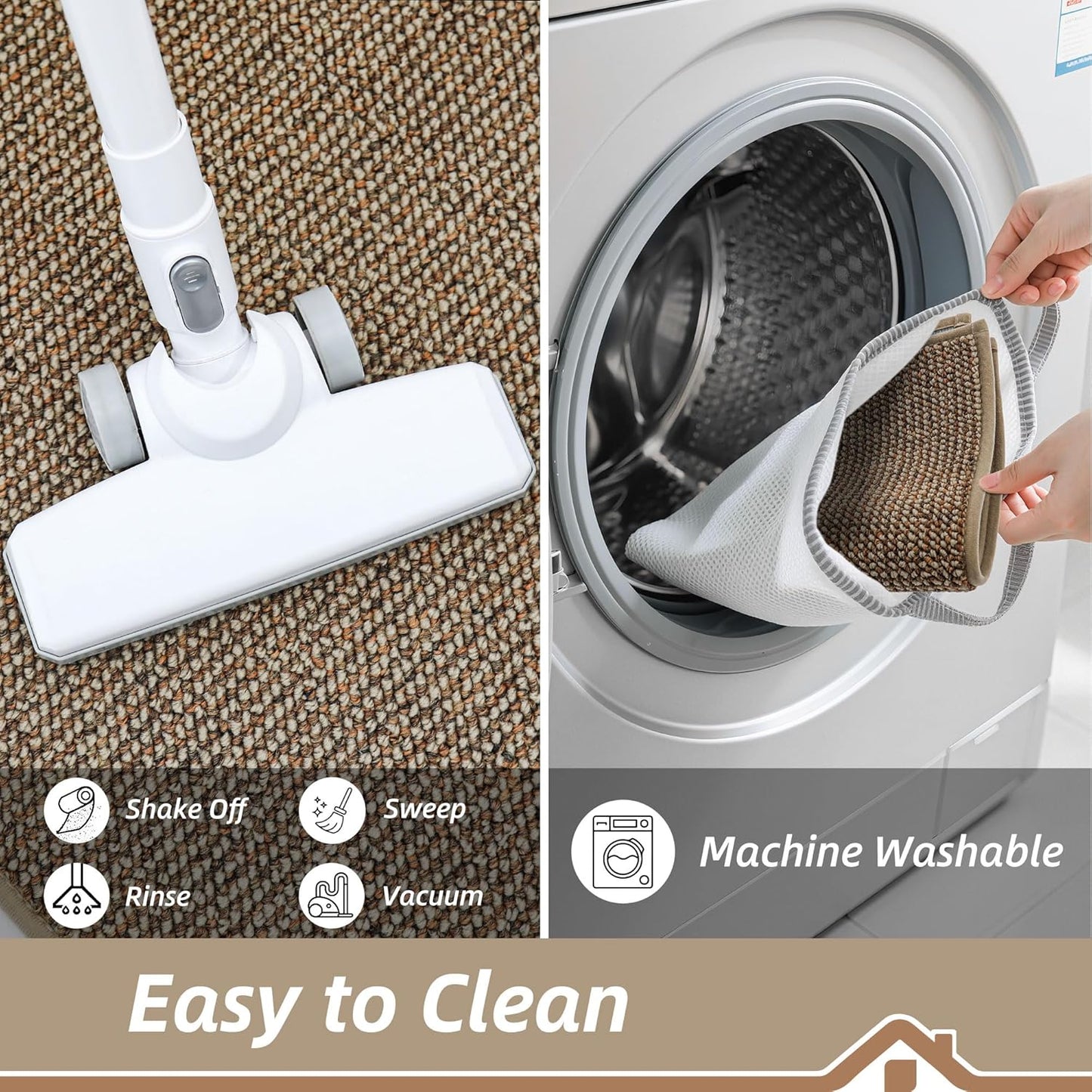 BEQHAUSE Kitchen Rugs and Mats 2PCS, Non-Slip Kitchen Mats for Floor, Absorbent and Stain Resistant Kitchen Runner, Machine Washable Rugs for Kitchen, Laundry & Sink, 20"x32"+20"x48", Taupe