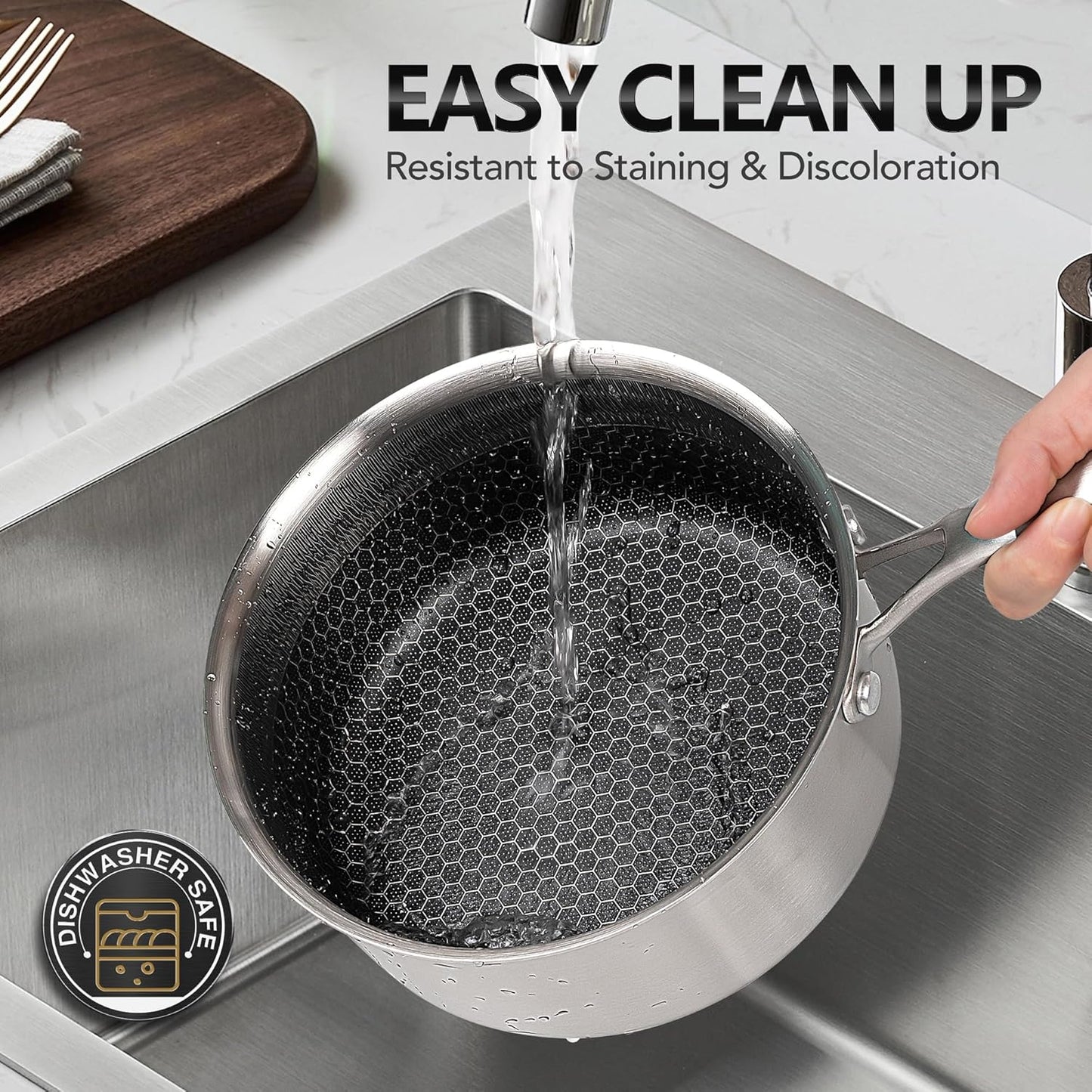 MICHELANGELO 1 Quart Saucepan with Lid, Premium Triple Ply Stainless Steel Sauce Pan with Lid, Small Saucepan with Honeycomb Interior - 1QT