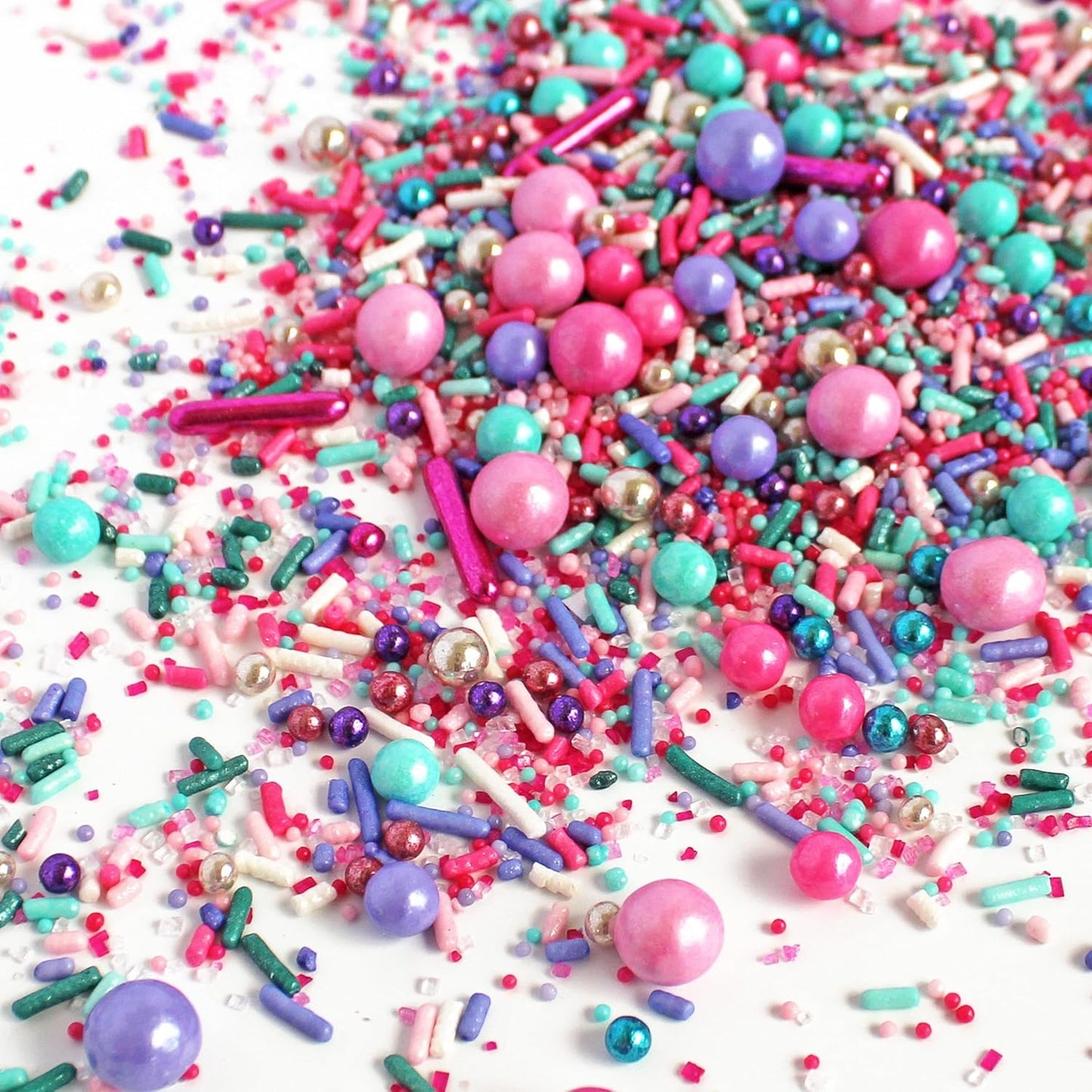 Sprinkle Pop Mermaid Glam Sprinkle Mix| Pink Aqua Fuchsia Lavender Purple Sprinkles with Silver Metallic Dragees| Decorating Sprinkles Made in USA for Girl Birthday Cupcakes Donuts Cakes Cookies, 4oz