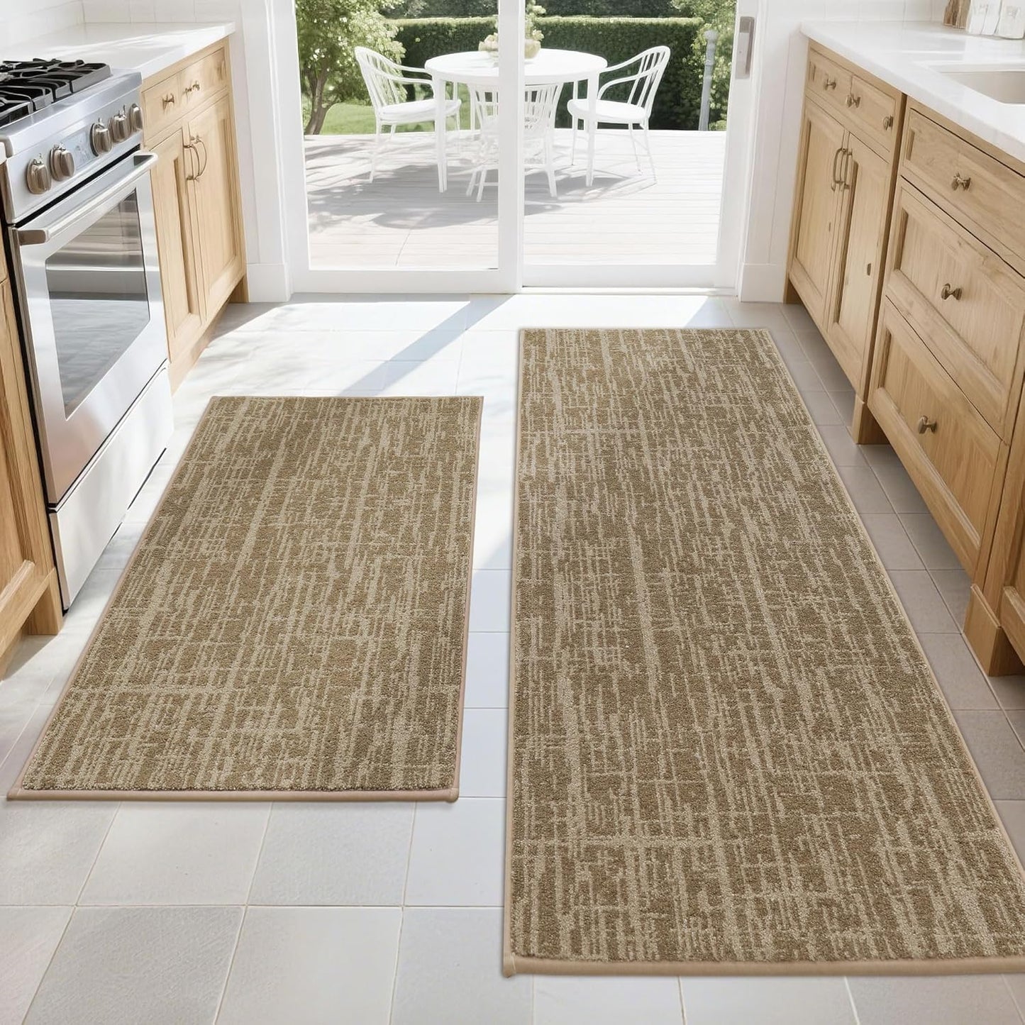 COSY HOMEER Kitchen Rugs Non Slip Washable 24"x36"+24"x60" Absorbent Soft Kitchen Mats for Floor Polyester Kitchen Runner Rug Sets of 2 Kitchen Floor Mats for Sink Mat,Hallway,Laundry,Taupe