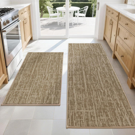 COSY HOMEER Kitchen Rugs Non Slip Washable 24"x36"+24"x60" Absorbent Soft Kitchen Mats for Floor Polyester Kitchen Runner Rug Sets of 2 Kitchen Floor Mats for Sink Mat,Hallway,Laundry,Taupe