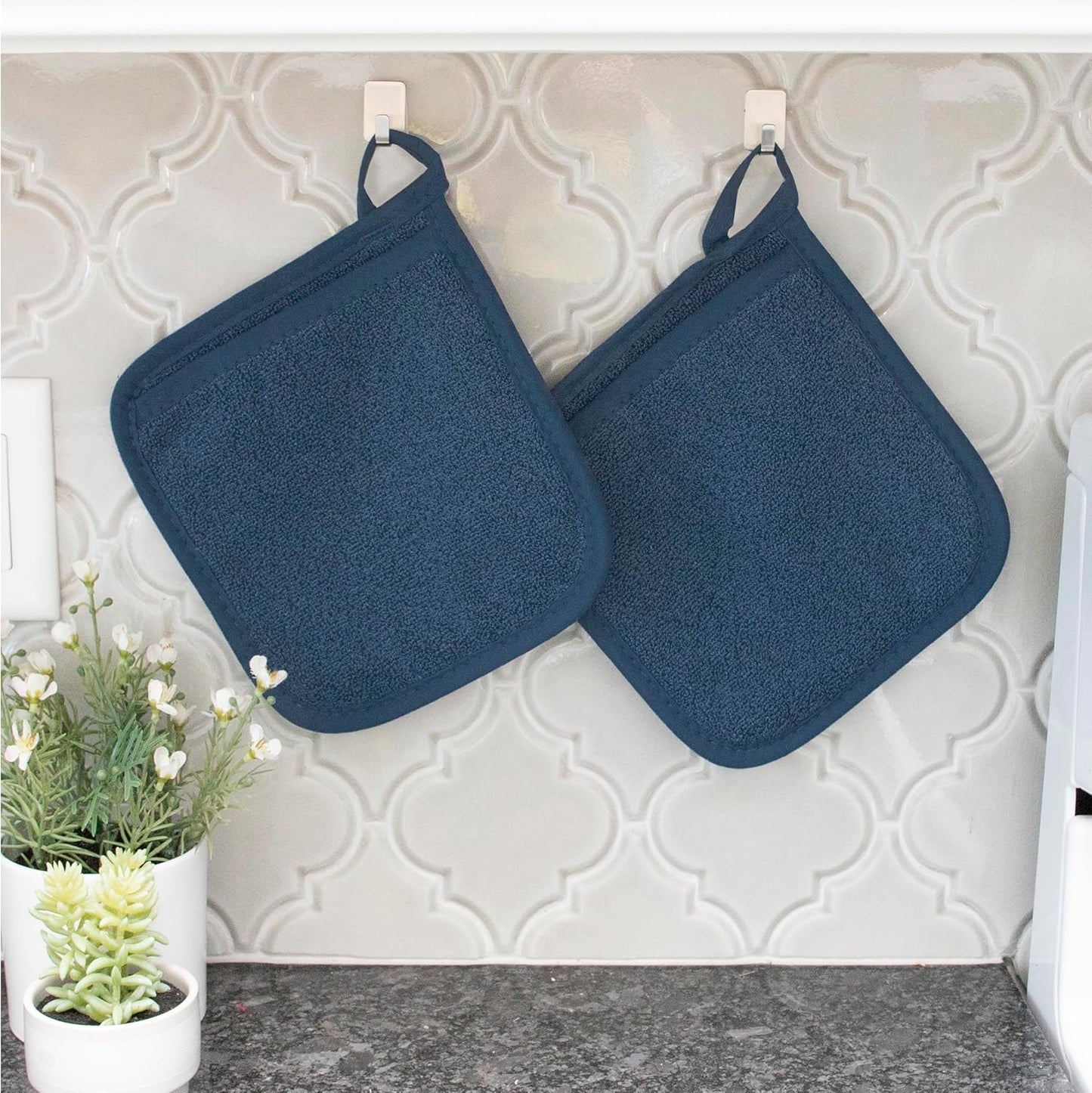 RITZ Terry Pocket Mitt & Hot Pad: Unparalleled Heat Resistant, Durable 100% Cotton – Ergonomically Designed for Optimal Grip – Easy-Care Machine Washable – 2-Pack, Midnight