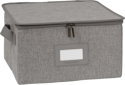 Covermates Keepsakes Dish Storage Box - Stackable, Reinforced Handles, China Storage, Grey Heather
