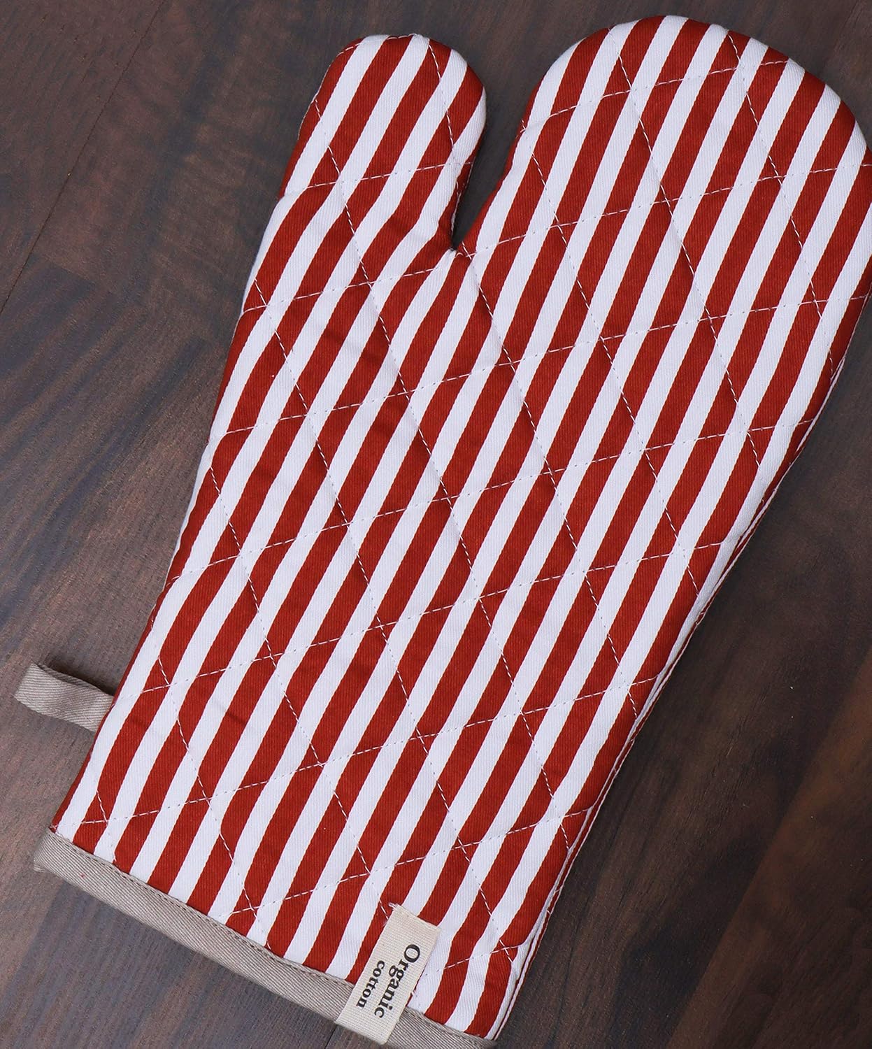 AMOUR INFINI Cotton Oven Mitts Set of 1 with Hanging Loop Non-Slip, Heat Resistant, Reusable Oven Mitt for Baking Cooking Kitchen Easter Oven Gloves (Rust)