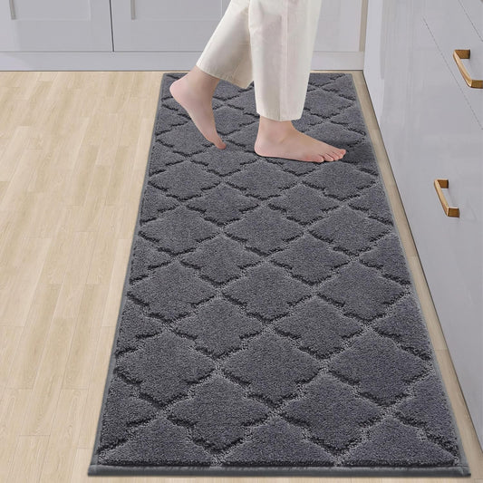 COSY HOMEER Soft Kitchen Floor Mats for in Front of Sink Super Absorbent Kitchen Rugs 20"x59" Non-Skid Standing Mat Washable,Polyester,Dark Grey