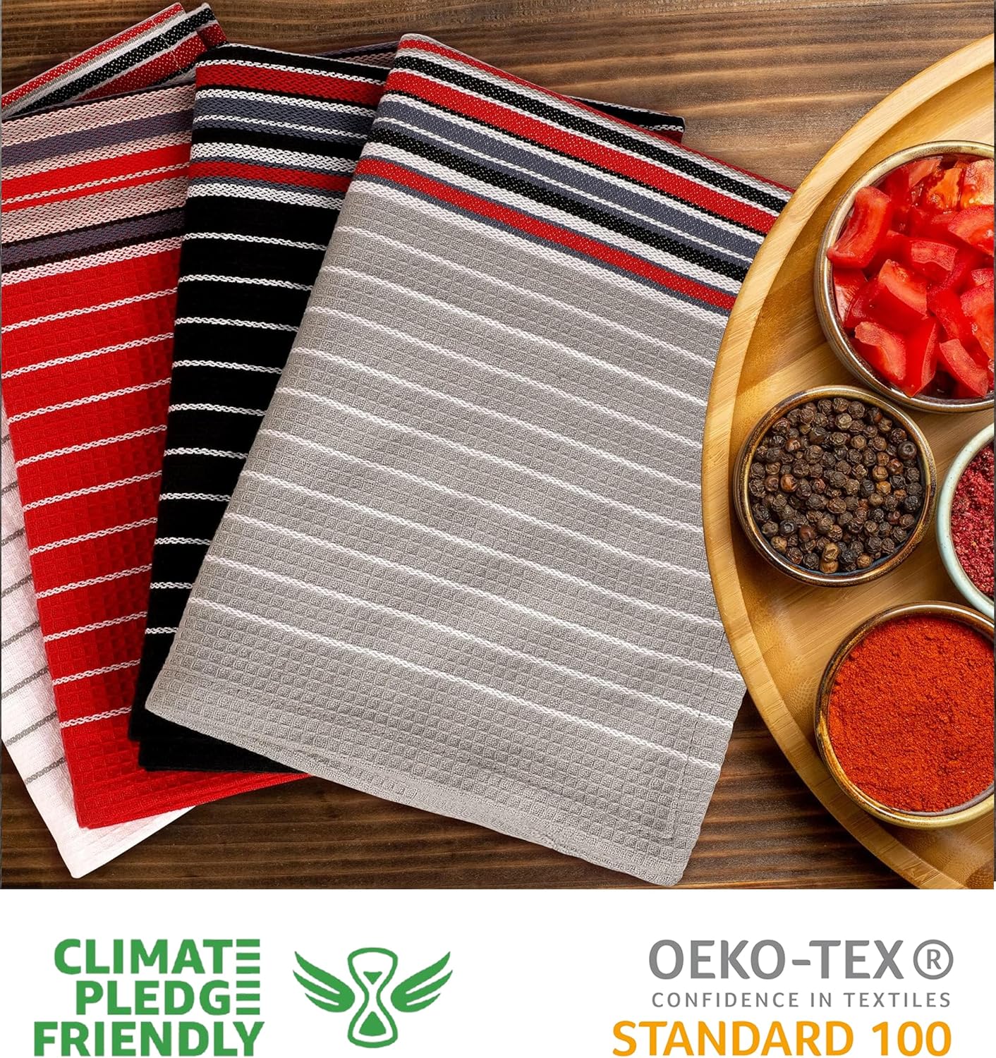 Urban Villa Kitchen Towels (20x30 Inches 8 Pack) Extra Large Premium Salsa Stripes Dish Towels for Kitchen Dish Cloths Highly Absorbent 100% Cotton Kitchen Hand Towels with Hanging Loop Tea Towels