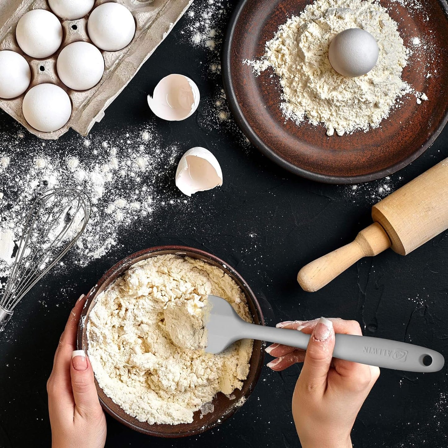 Silicone Spatula 3-piece Set, Ergonomic Handle High Heat-Resistant Spatulas, Non-stick Rubber Spatulas with Stainless Steel Core, Light Grey