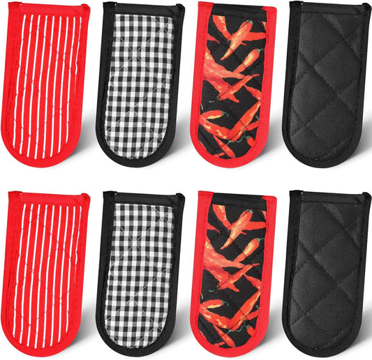 Geiserailie 8 Pieces Pan Handle Sleeve Heat Resistant Pot Sleeve Grip Non-Slip Skillet Pot Holder Machine Washable Cast Iron Handle Cover Cotton Assist Holder, 4 Styles, 3 x 6 Inch(Elegant Style)