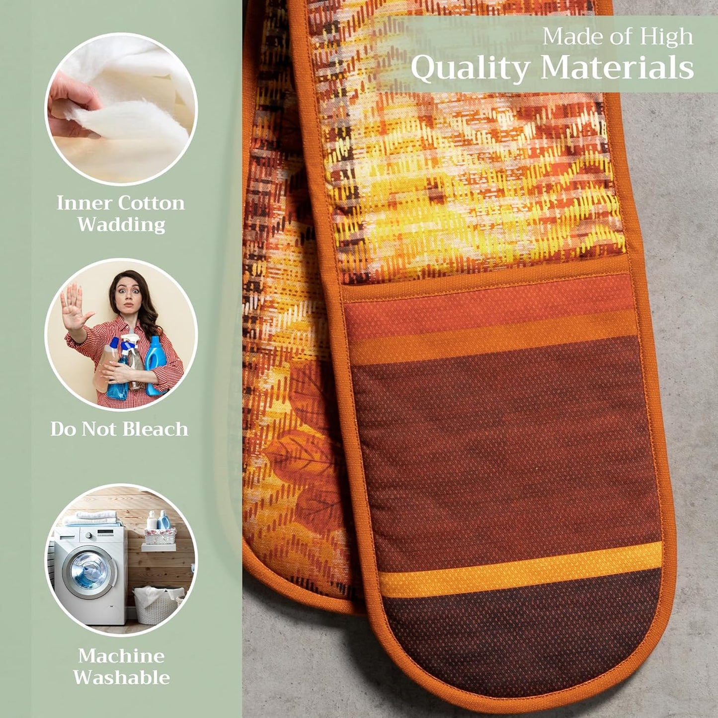 Maison d' Hermine Double Oven Mitts 100% Cotton 7"x35" Double Oven Mitt Heat Resistant BBQ Cooking Gloves with Loop, Baking, Grilling, Home, Kitchen, Handling Hot Pans (Thanksgiving Tartan)