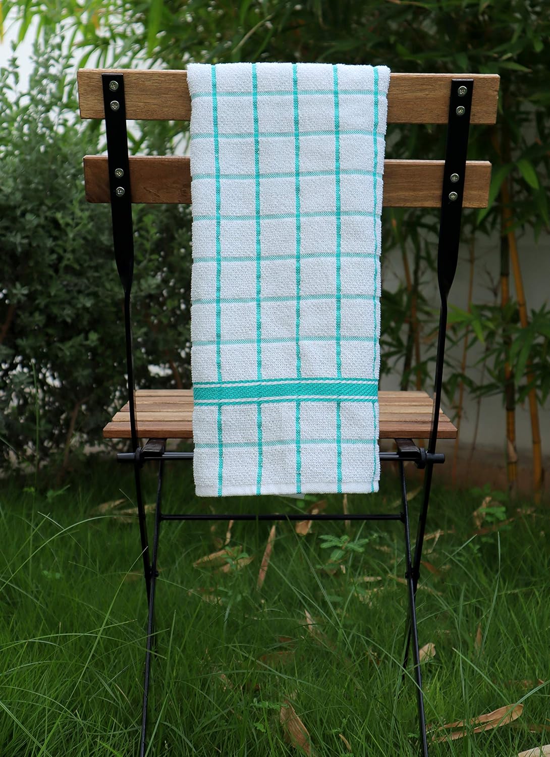 AMOUR INFINI Terry Cotton Kitchen Towels 4-Pack - Large 18 x 28 Inch, Absorbent & Soft Dish Towel with Hanging Loop, Washable Ideal for Cleaning, Drying (Teal)