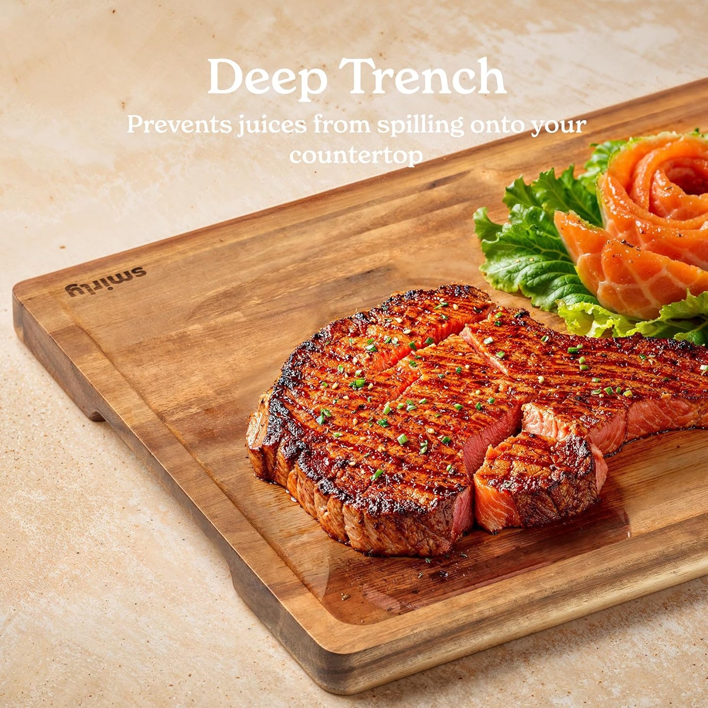 SMIRLY Bamboo Cutting Board Set, Chopping Board and Wooden Cutting Boards for Kitchen, Small Wood Cutting Board and butcher block (Acacia Wood, 1 Pack)