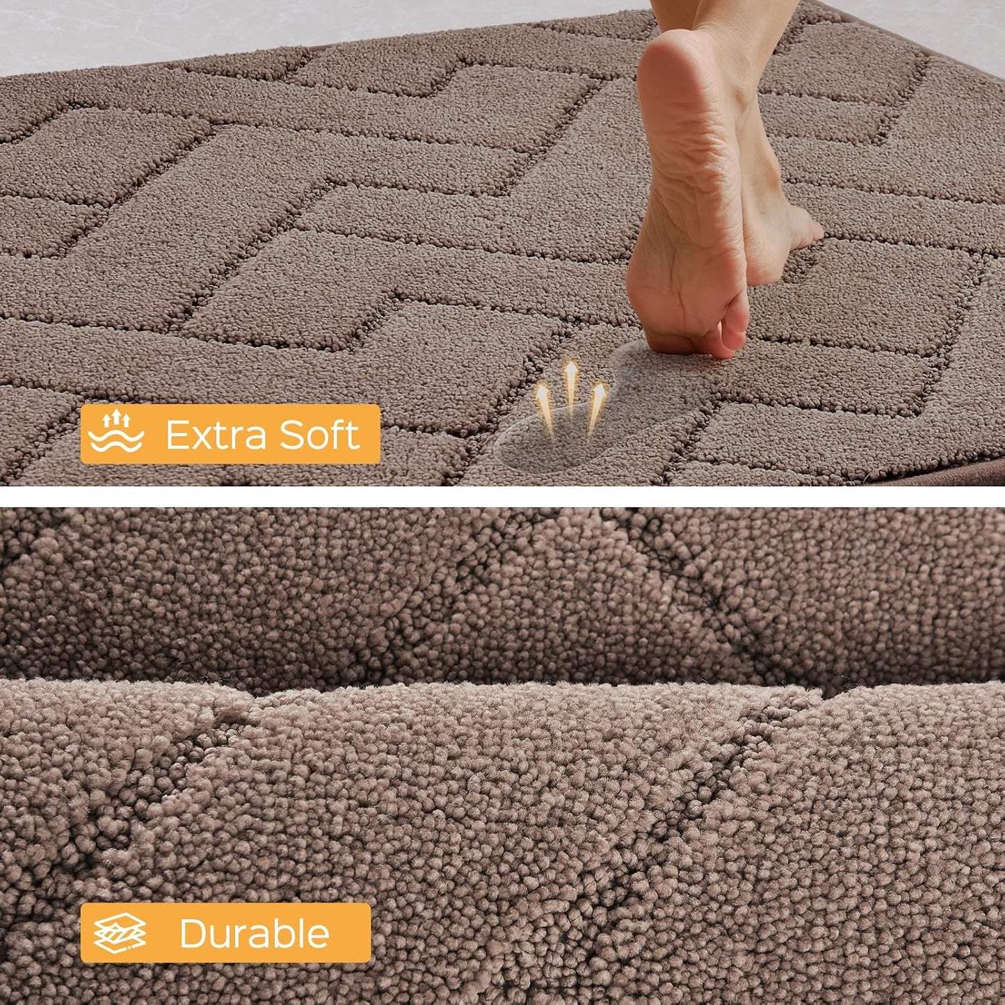 Machine Washable Kitchen Rugs Set (24" x 36"+24" x 60"), Non-Slip Kitchen Runner Rugs Mats for Floor, Absorbent Comfort Standing Mats for Kitchen, Sink and Hallway, Rolled Packaging, Grayish Brown