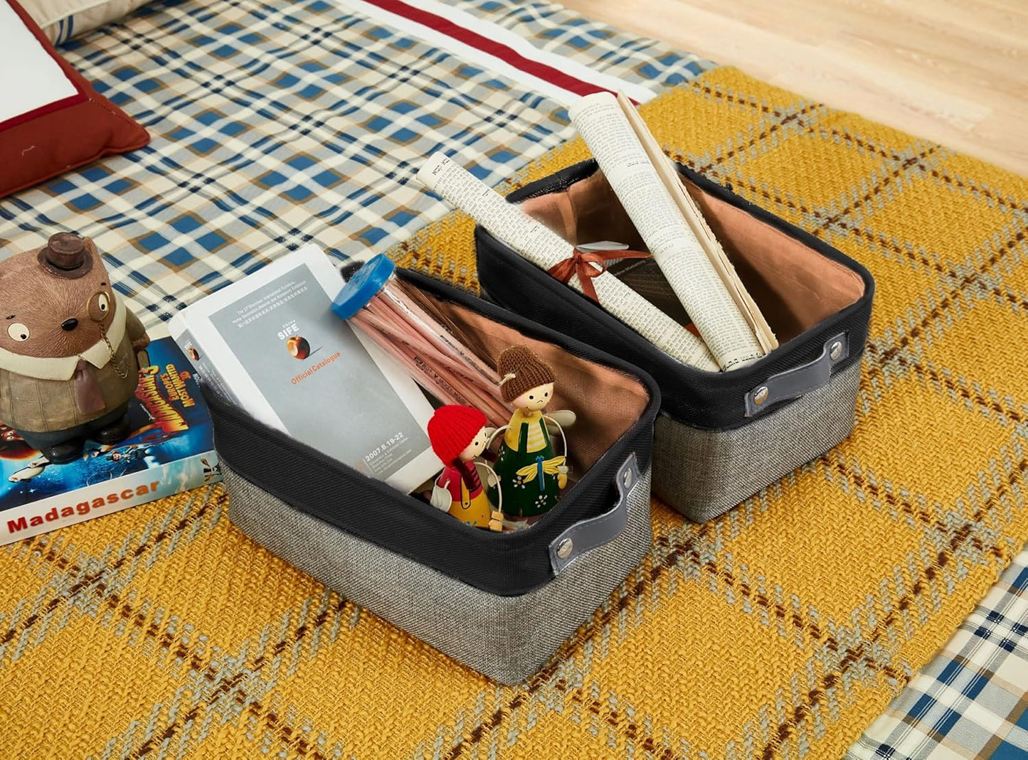 DECOMOMO Small Storage Basket, Closet Storage Bins, Baskets for Organizing Shelves (Grey & Black, Small - 6 Pack)