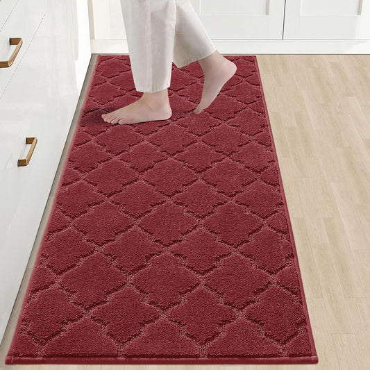 COSY HOMEER-Kitchen-Rugs-Non-Slip-Washable 24"x60" Absorbent Kitchen Runner Rug Polyester Kitchen Mats for Floor Soft Standing Floor Mats for Sink Mat,Hallway,Laundry,Red