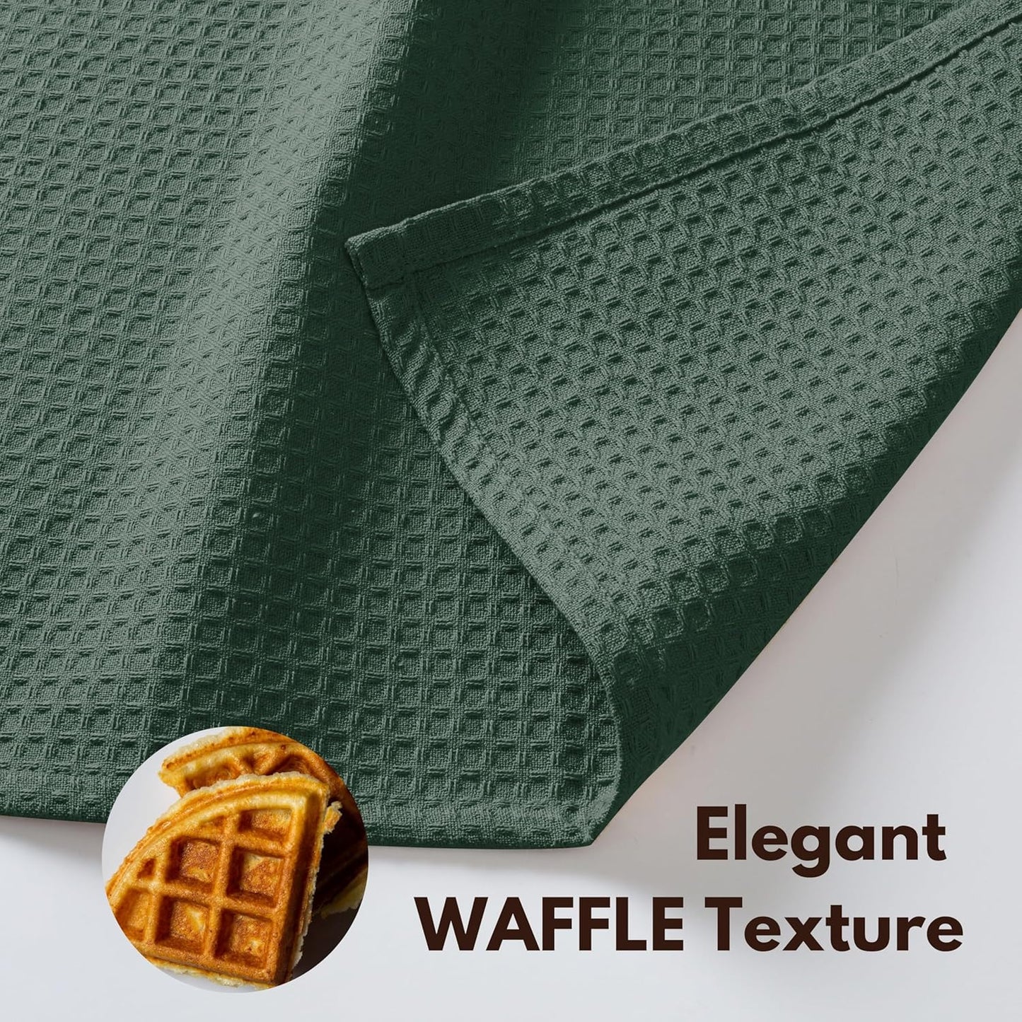 Native Fab Waffle 12 Pack 100% Cotton Easter Kitchen Dish Towels 16x26 Absorbent Durable Washable Tea Towels with Hanging Loop, Olive Green