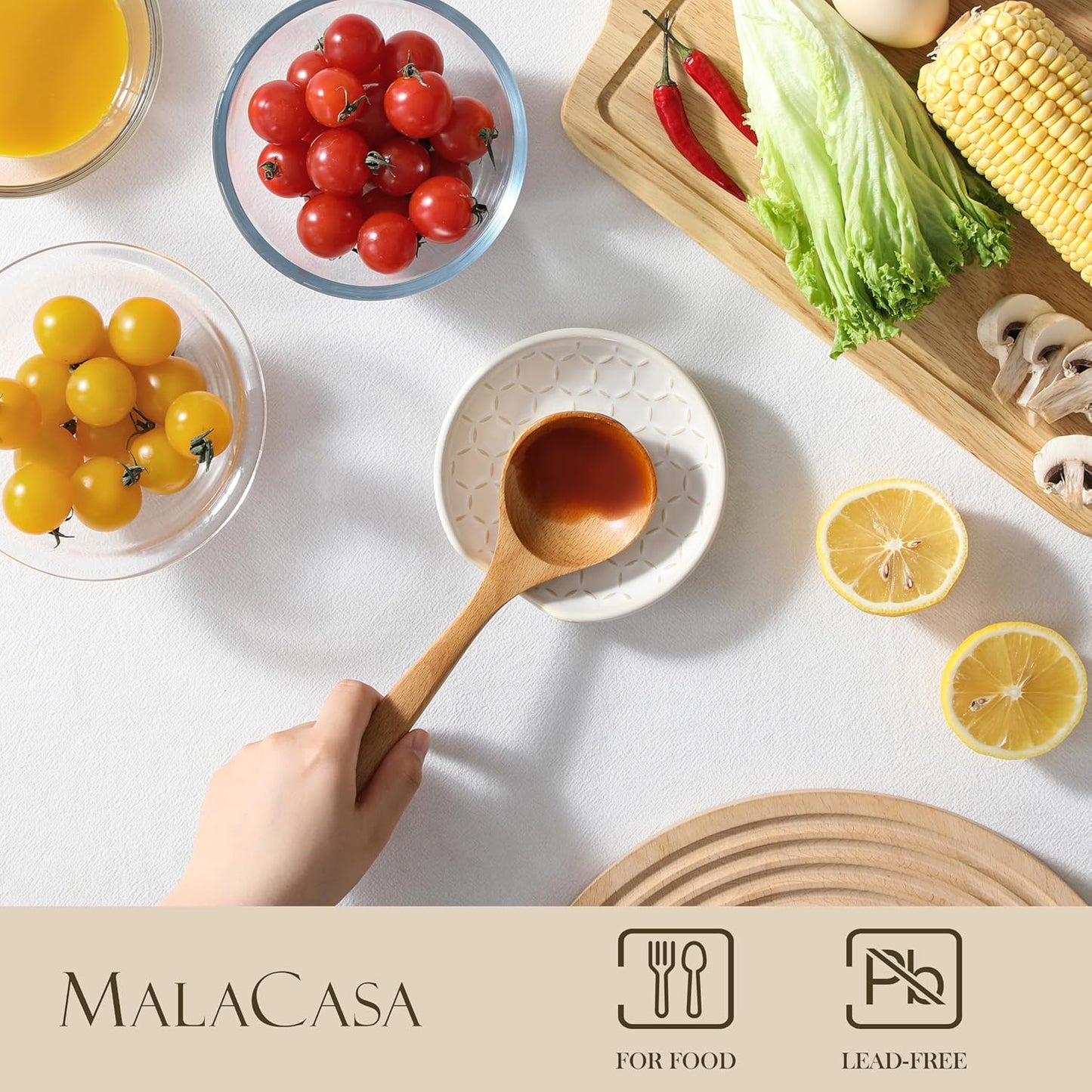 MALACASA Ceramic Spoon Rest for Stove Top, 4.8 inch Cooking Spoon Holder for Kitchen Counter,Utensil Rest for Ladle, Spatula, Spoons or Tongs, Modern Farmhouse Kitchen Décor - 02, Series LYDIA