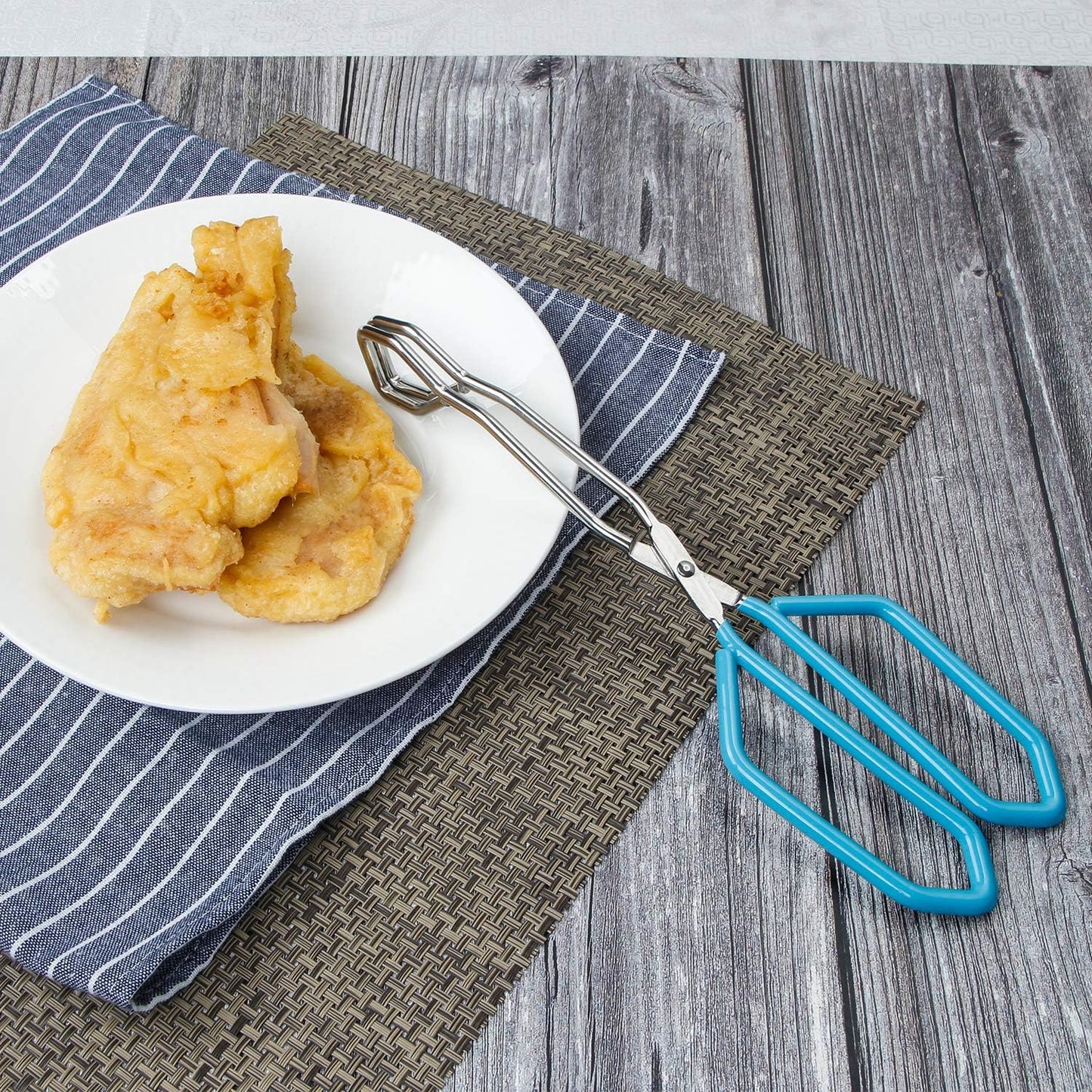 MSY BIGSUNNY Stainless Steel Scissor Tongs Heavy Duty Cooking Tongs with Soft Handles (1, blue 11")