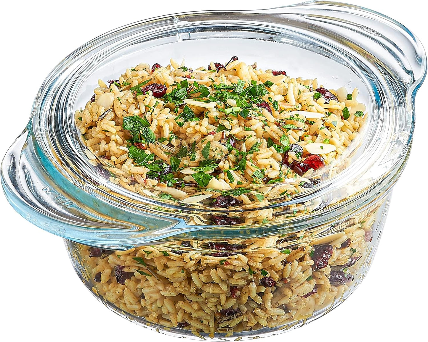 Glass Casserole Dish by Simax Clear Glass Round Casserole Dish with Lid and Handles Covered Bowl for Cooking Baking Serving etc. Microwave Dishwasher Oven and Stove Safe Cookware 1.75 Quart