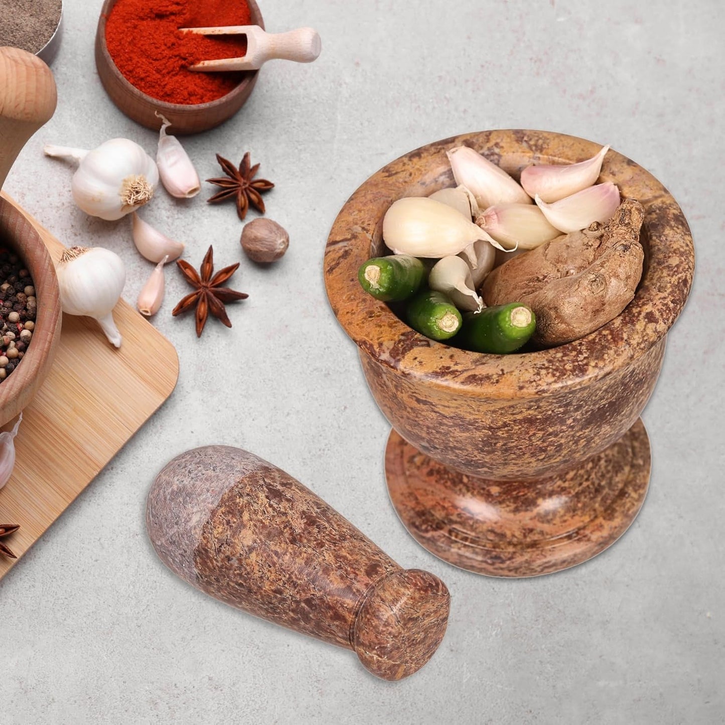 Mortar and Pestle, Made of Heavy Duty Polished Hard Stone, Natural Stone Grinder for Spices, Pastes, Herbs, Seasoning etc. (Rustic)