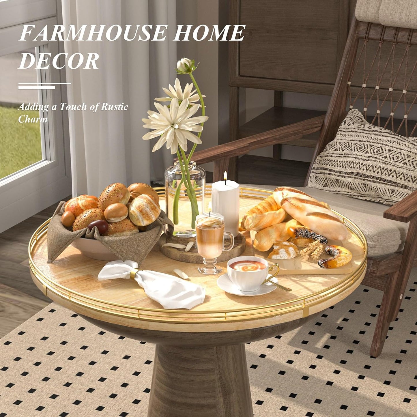 24 Inch Extra Large Lazy Susan Turntable - Premium Solid Oak Wood & Iron | Rustic Farmhouse Rotating Tray for Dining Table, Kitchen Countertop, Centerpiece Decor | Smooth 360° Spin | Durable & Stylish