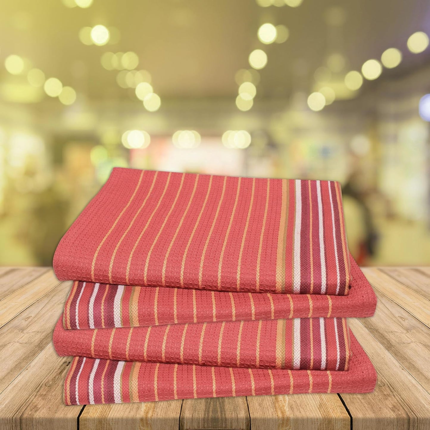 Urban Villa Fall Kitchen Towels 100% Cotton Highly Absorbent Dish Towels Rust Color Set of 6 Size-20"X30" Waffle Salsa Stripes Thanks Giving Dish Cloths & Dish Towels with Hanging Loop Tea Towels