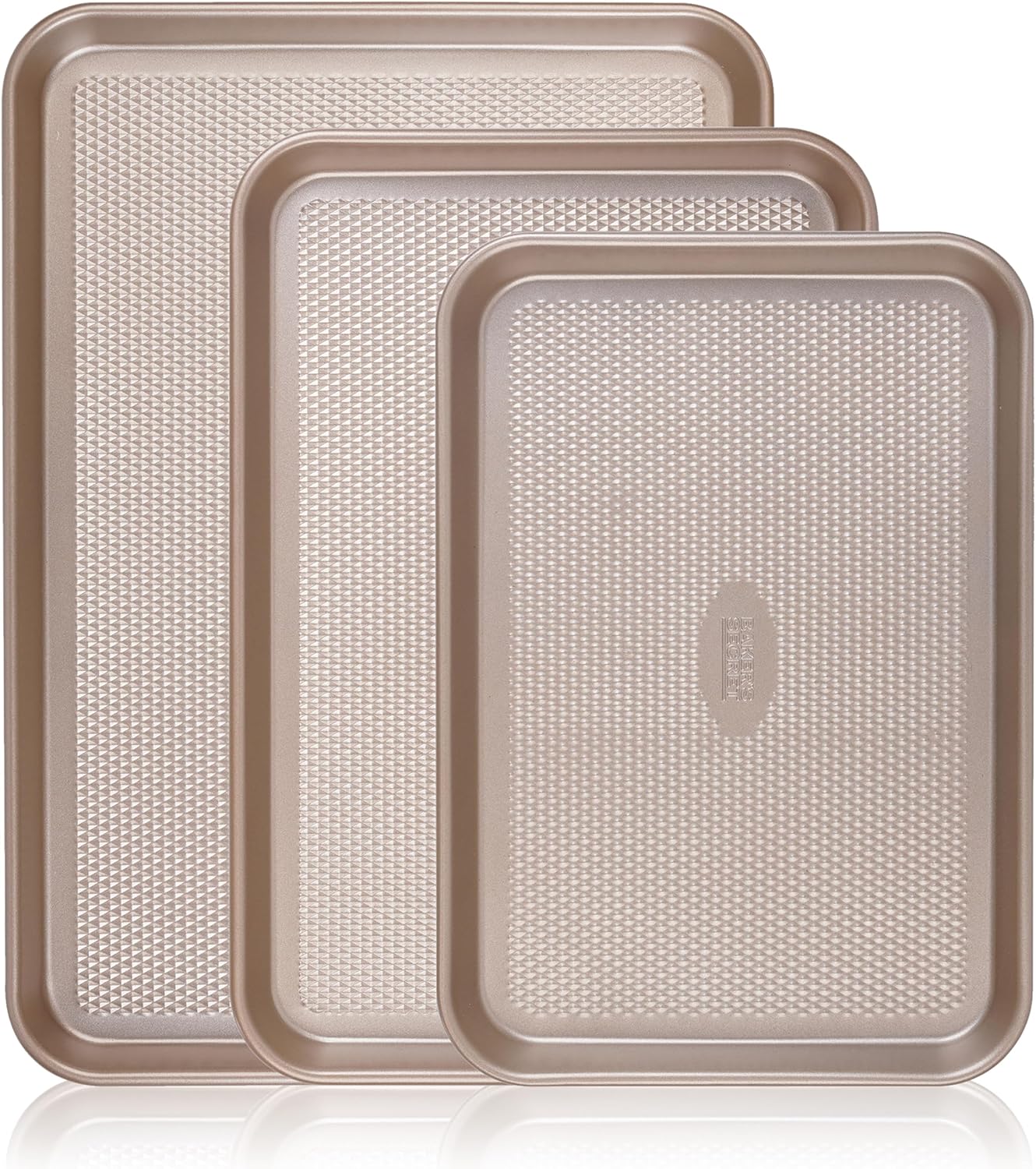 Baker's Secret Baking Sheet Pan Set, 3x Cookie Sheets for Oven, Diamond Texture Premium Air Flow, Set of 3 Baking Trays, Extra Thick 0.6mm with Diamond Base PFOA, PFOS, PTFE and PFAS free