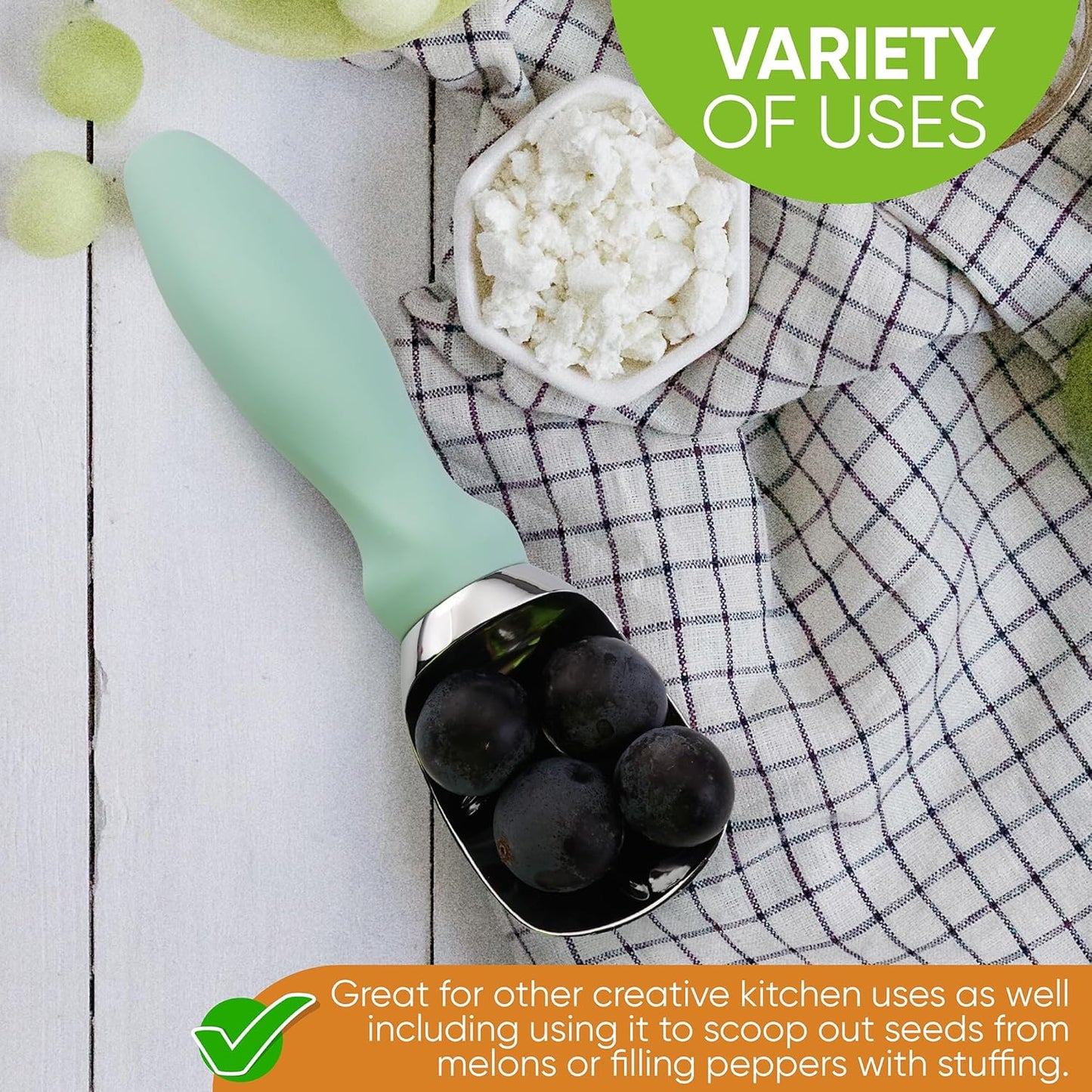 Spring Chef Heavy Duty Ice Cream Scoop with Comfortable Handle, Premium Ice Cream Scooper for Cookie Dough, Frozen Yogurt, Gelato, Sorbet, Melon - Dishwasher Safe Kitchen Tools - 2 Pack - Mint