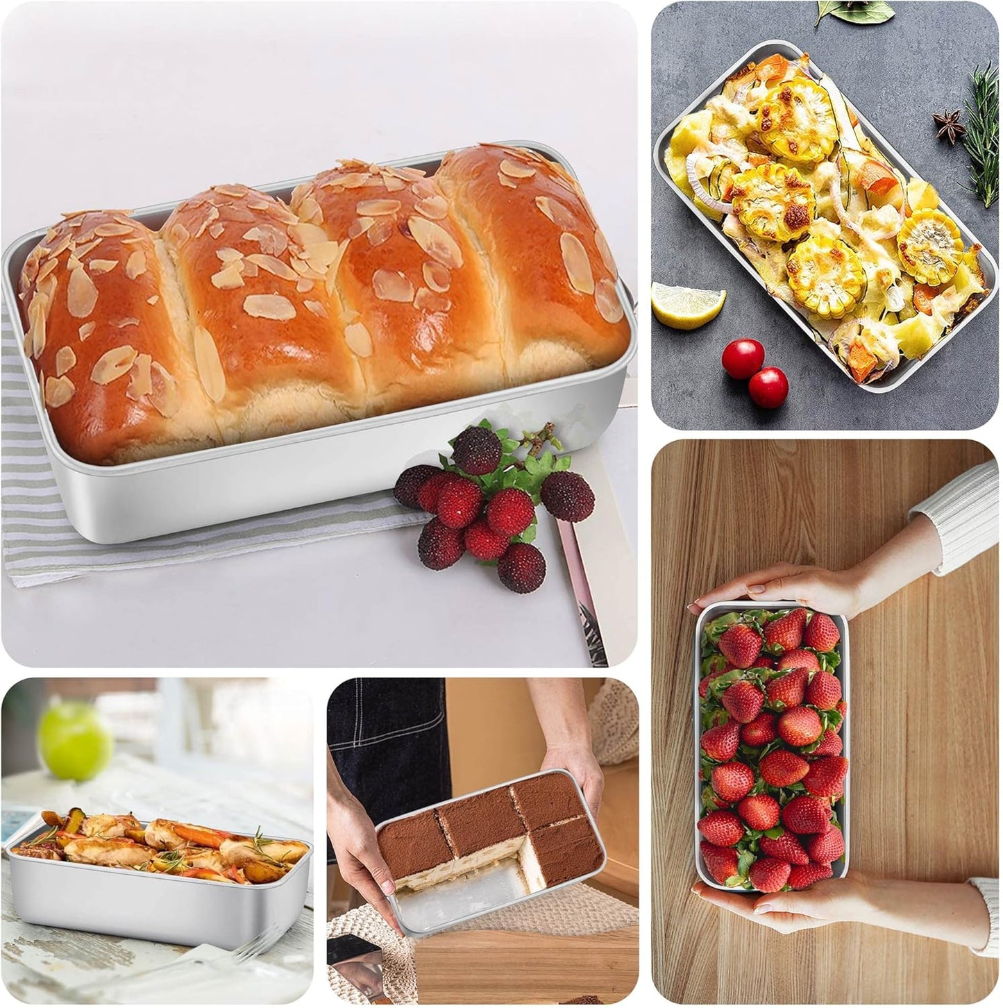 LIANYU 8 Pack 9x5 Inch Loaf Pans for Bread Baking, Stainless Steel Baking Bread Pans, Small Loaf Tins for Homemade Brownies and Pound Cakes, Dishwasher Safe