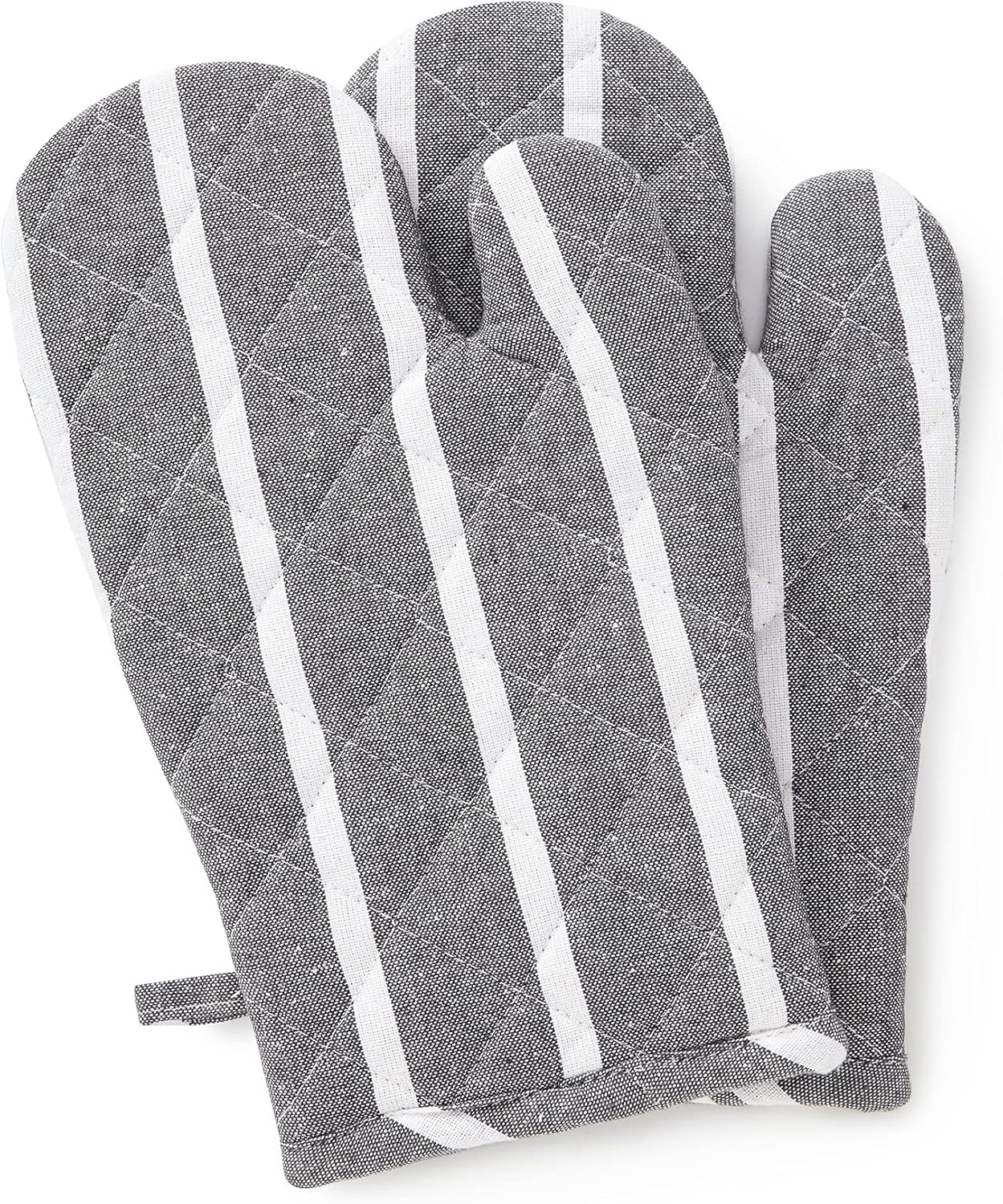 Encasa XO Long 12"x7" Oven Microwave Hand Gloves Mitts (2 pc Set) for Kitchen Cooking & Baking - Heat Resistant, Thick & Safe, Protection of Hands from Hot Utensils - Roma Grey Stripes