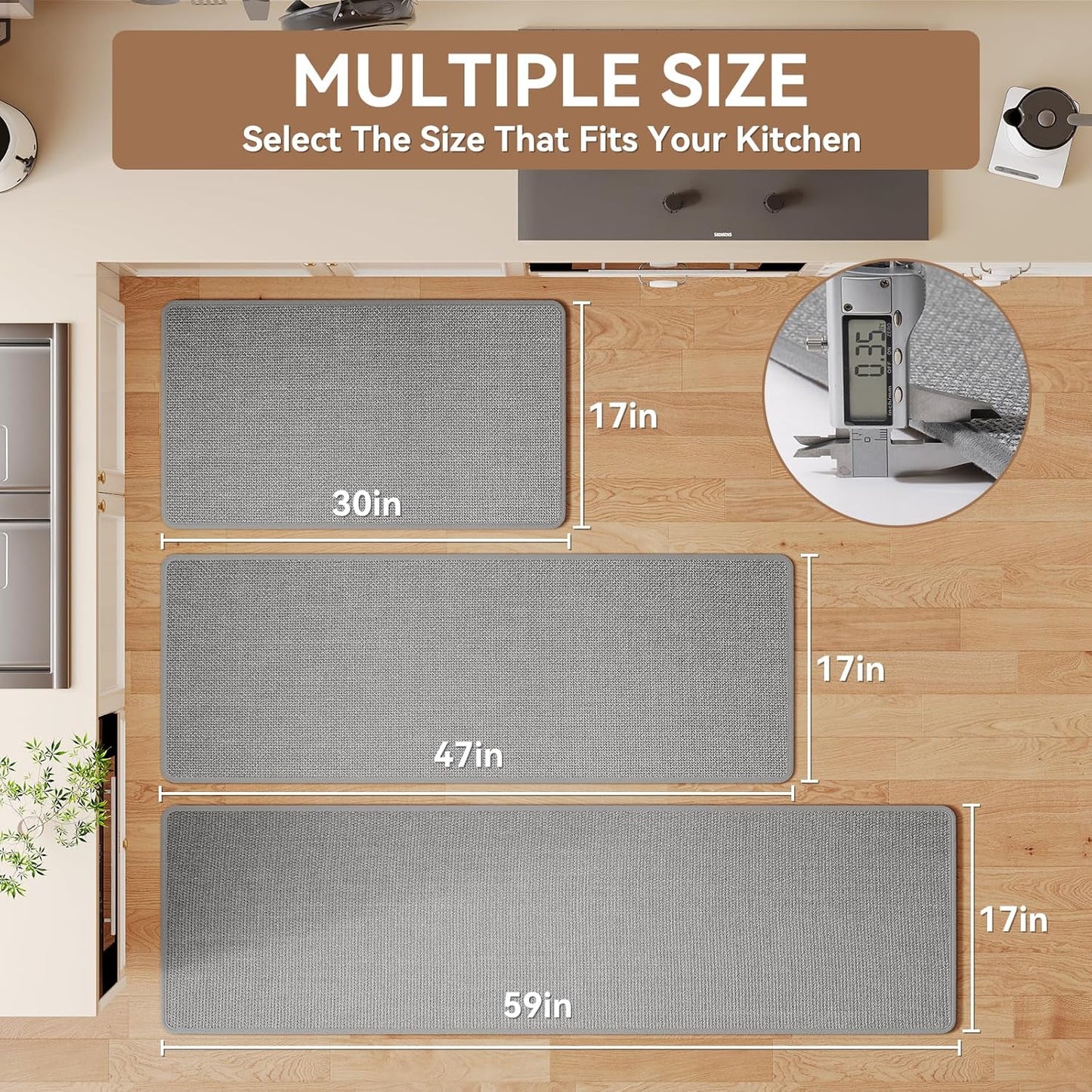 Long Kitchen Mat Kitchen Mats for Floor, Linen-Look Woven Absorbent Kitchen Runner Rugs Non Slip Washable Comfort Standing Mats for Kitchen, Front of Sink
