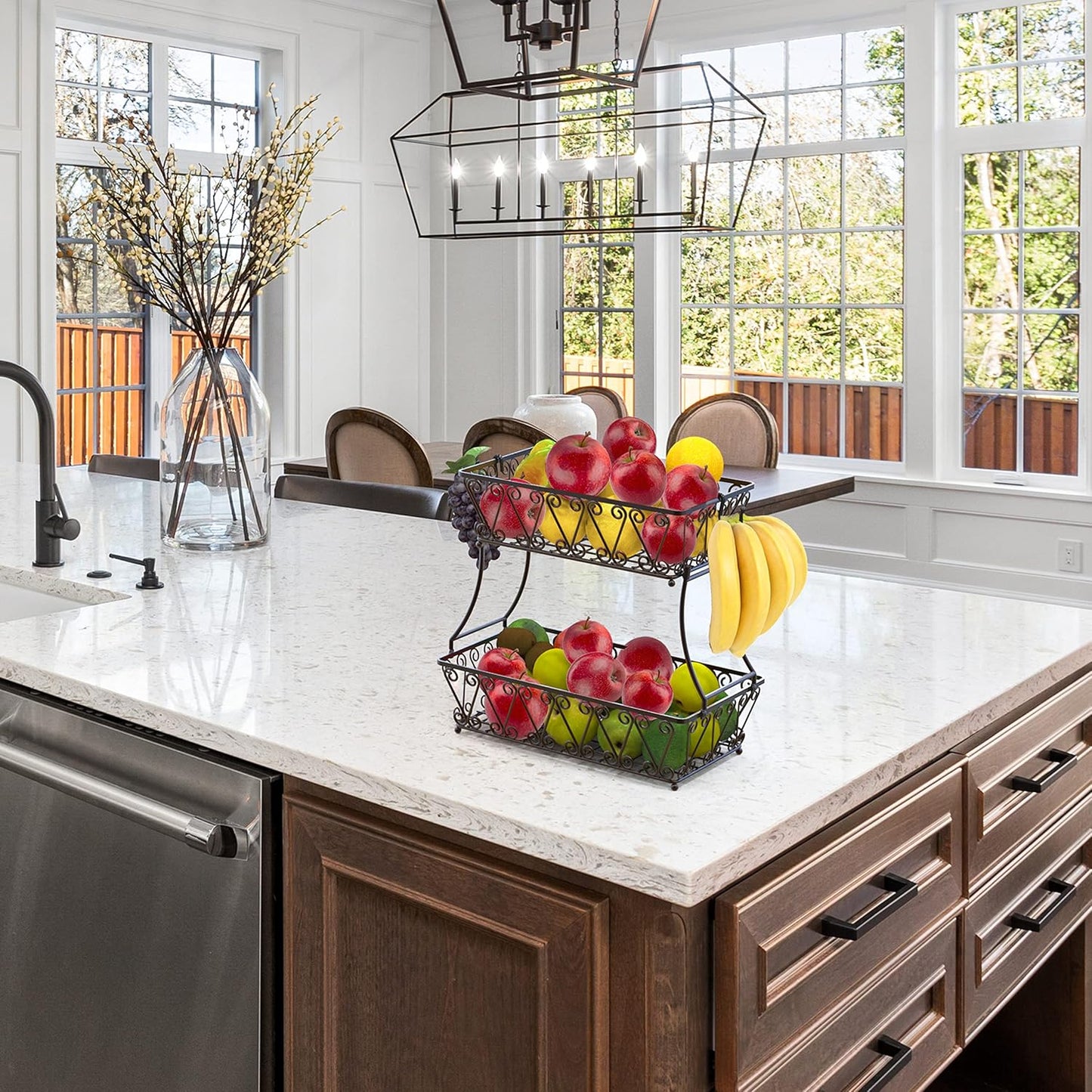 Simple Houseware 2-Tier Countertop Fruit Basket Bowl Storage, Bronze