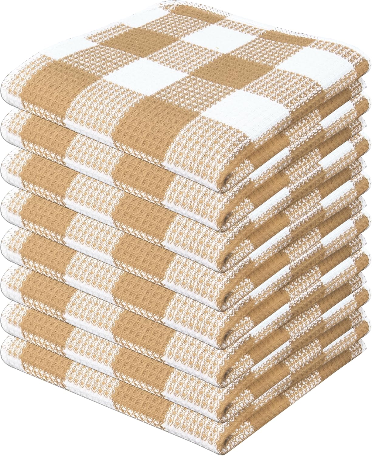 PurpleEssences Waffle Weave Plaid Dish Cloths, 100% Cotton - 12 x 12 Inches, Ultra Soft Absorbent Quick Drying Dish Towels Buffalo Check Dish Rags for Kitchen, 8 Pack - Spring Summer - Beige & White