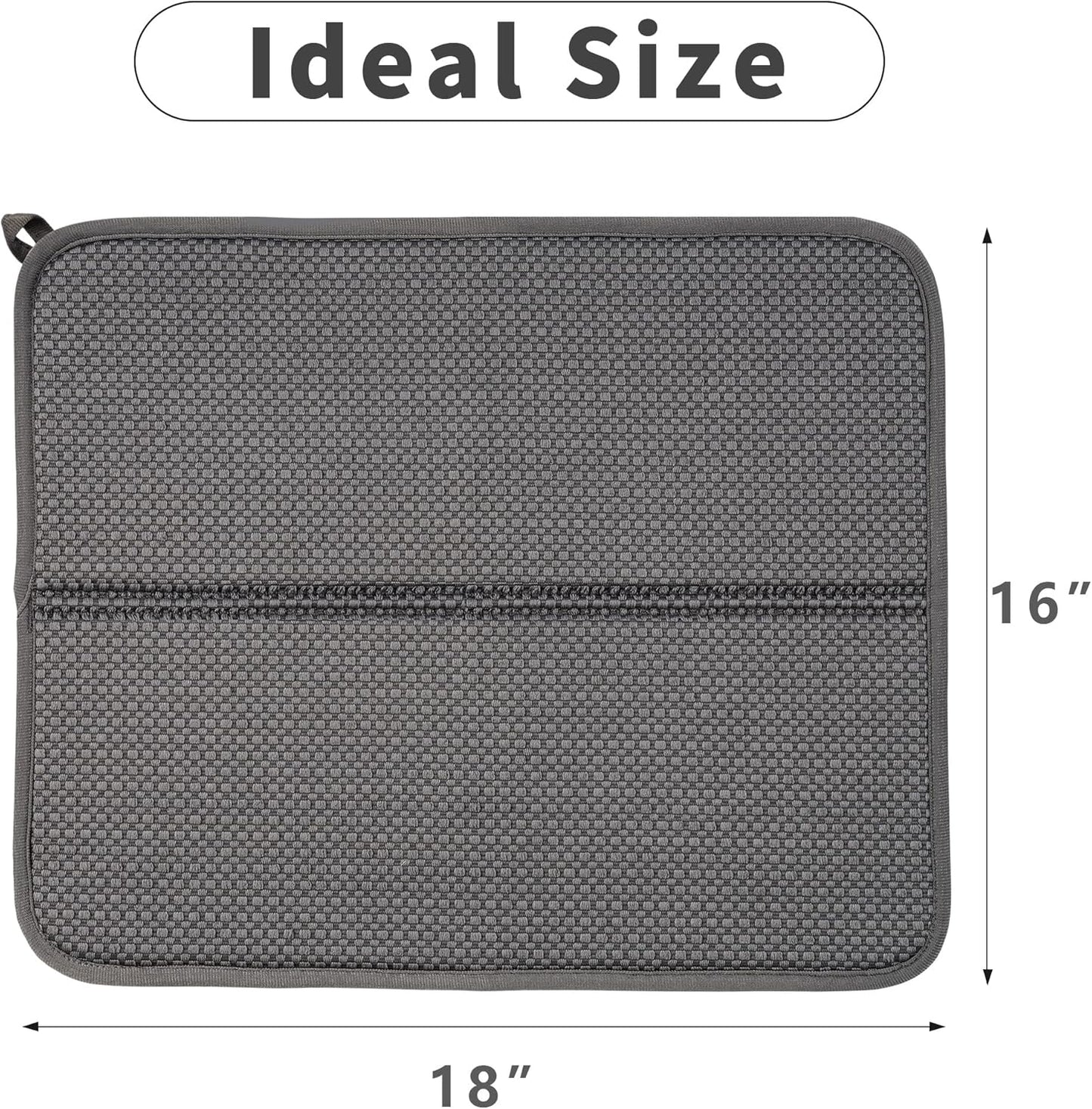 2 Pack Dish Drying Mat, Absorbent Microfiber Dish Drying Mat for Kitchen Counter, 16"x18” Large Size Dish Drying Pad, Ultra Absorbent Dishes Drainer Mat for Countertop