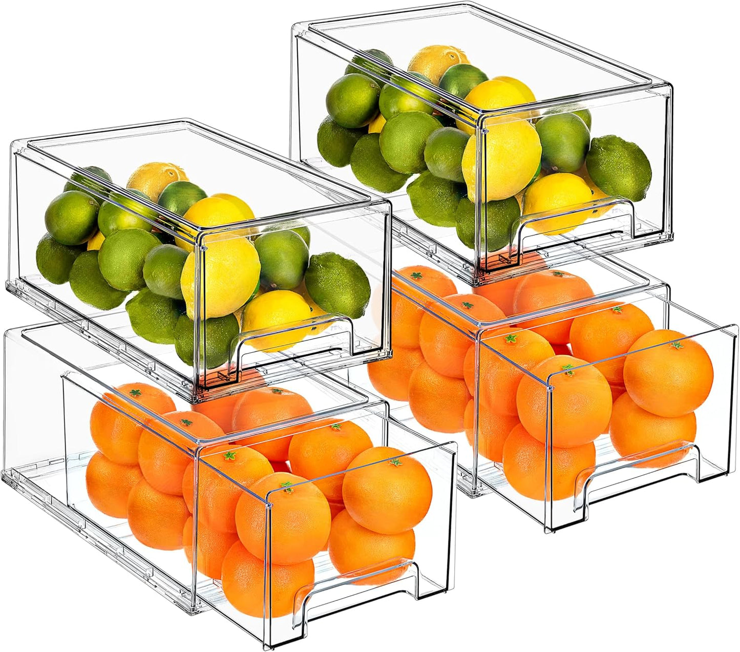 Sorbus Large Clear Storage Drawers (4 Pack) – Stackable Pull-Out Storage Bins with Handles, Slide Out Organizer Drawers for Pantry, Fridge, Kitchen – Acrylic Drawer Organizers